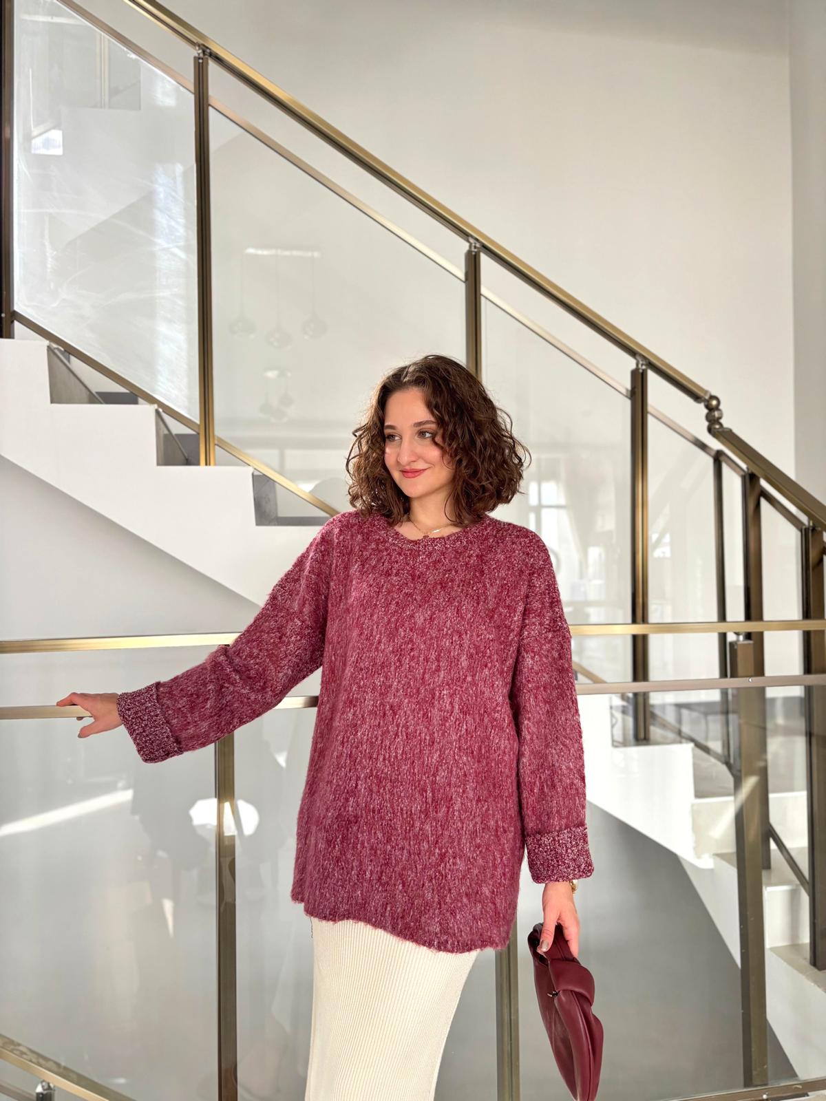 Bisiklet Yaka Kırçıllı Oversize Kazak