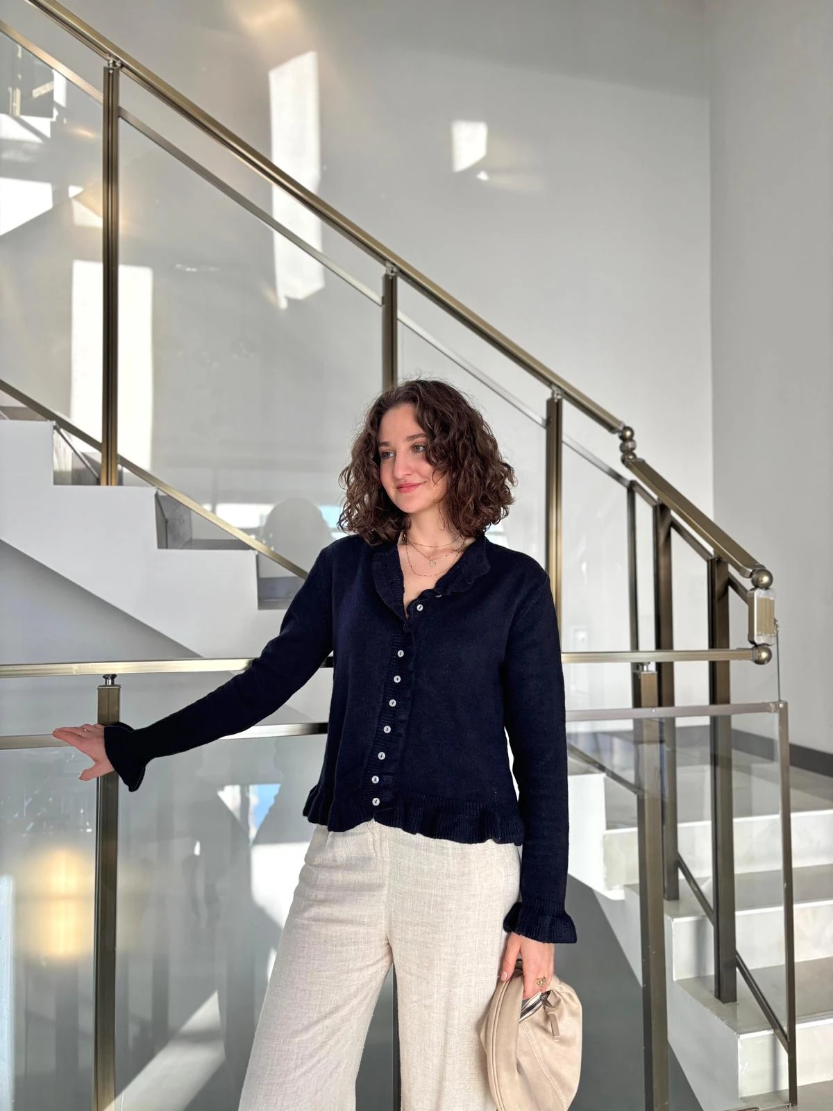 Fırfır Detaylı Triko Hırka - Lacivert