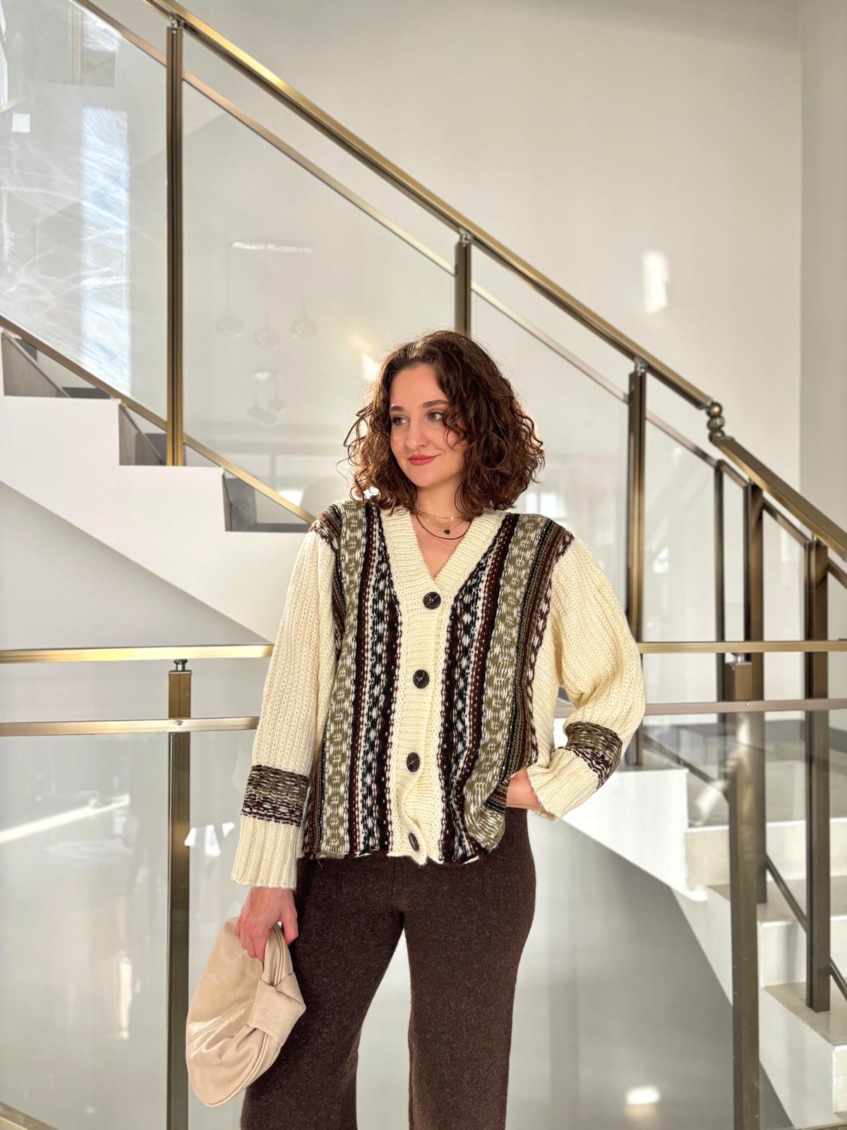 Etnik Desenli Triko Hırka