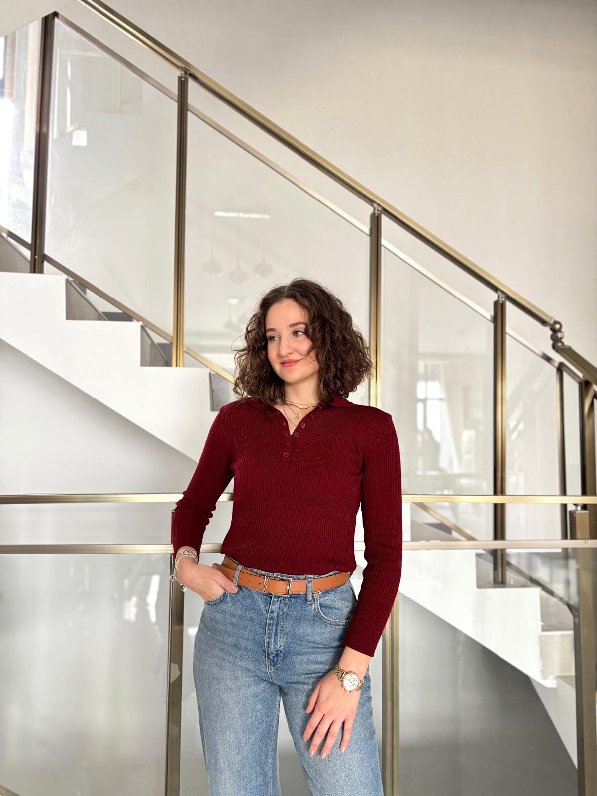 Polo Yaka Fitilli Triko Bluz