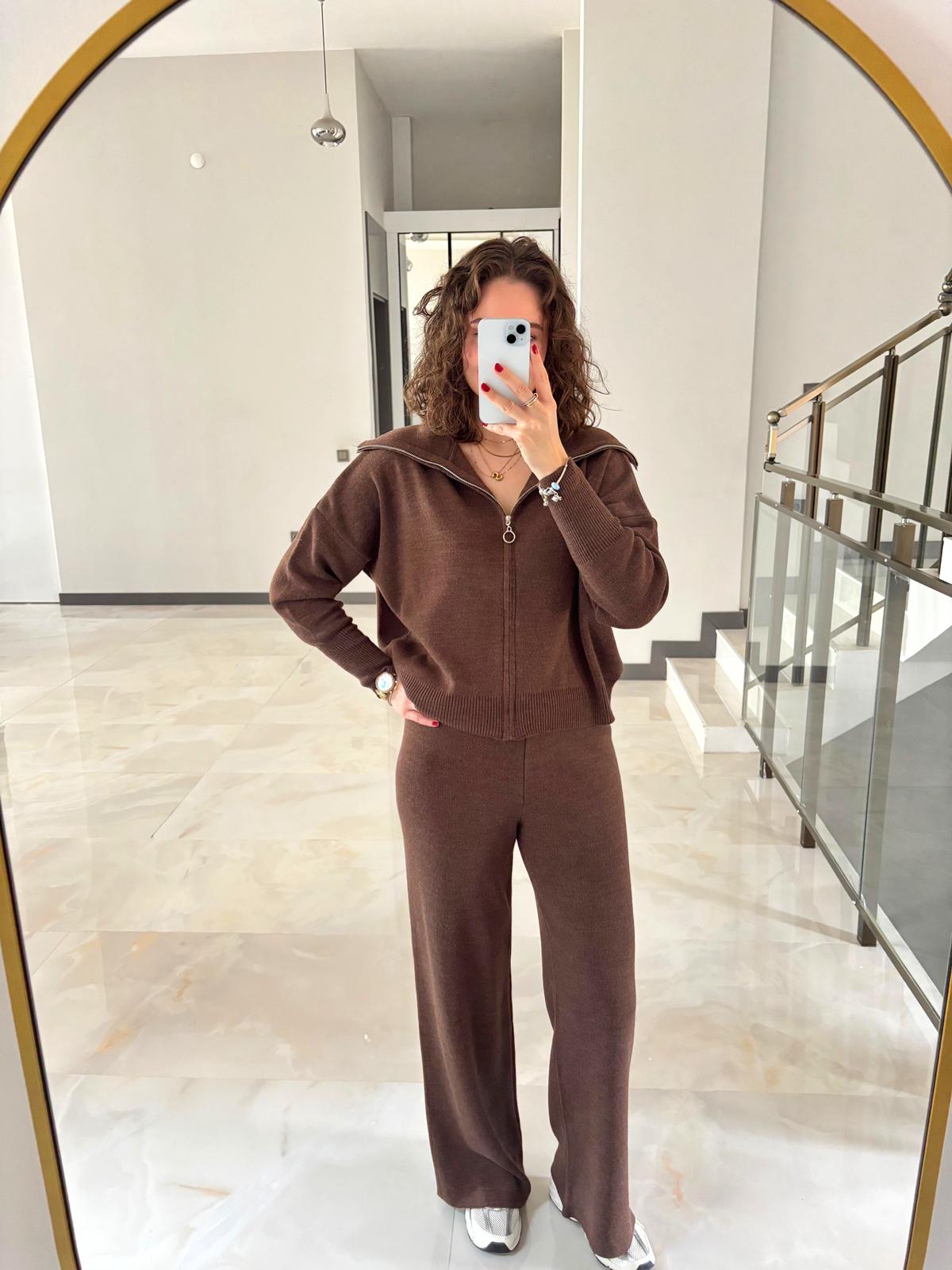 Samir Fermuarlı İkili Triko Takım - Kahverengi