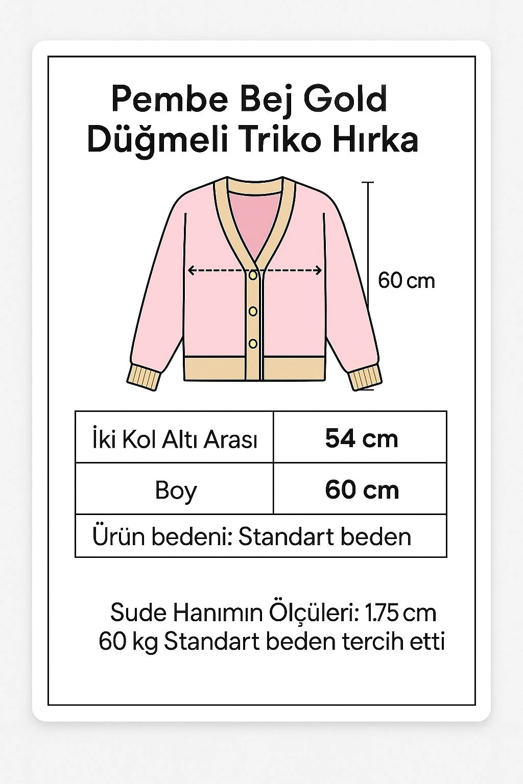 Pembe-Bej Gold Düğmeli Triko Hırka
