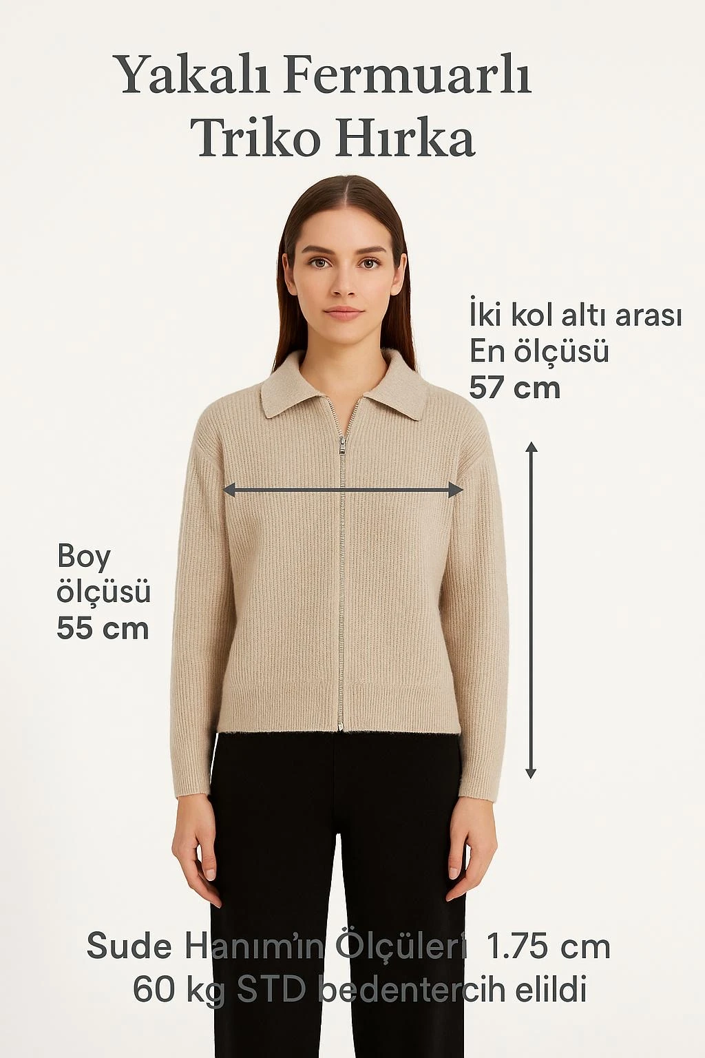 Yakalı Fermuarlı Triko Hırka