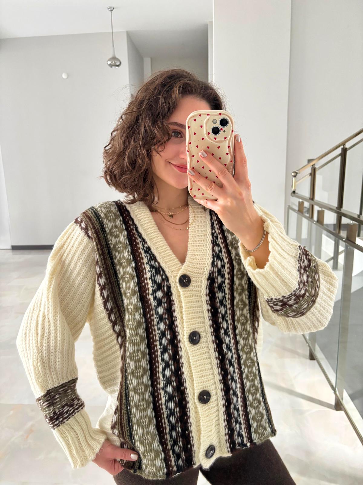 Etnik Desenli Triko Hırka