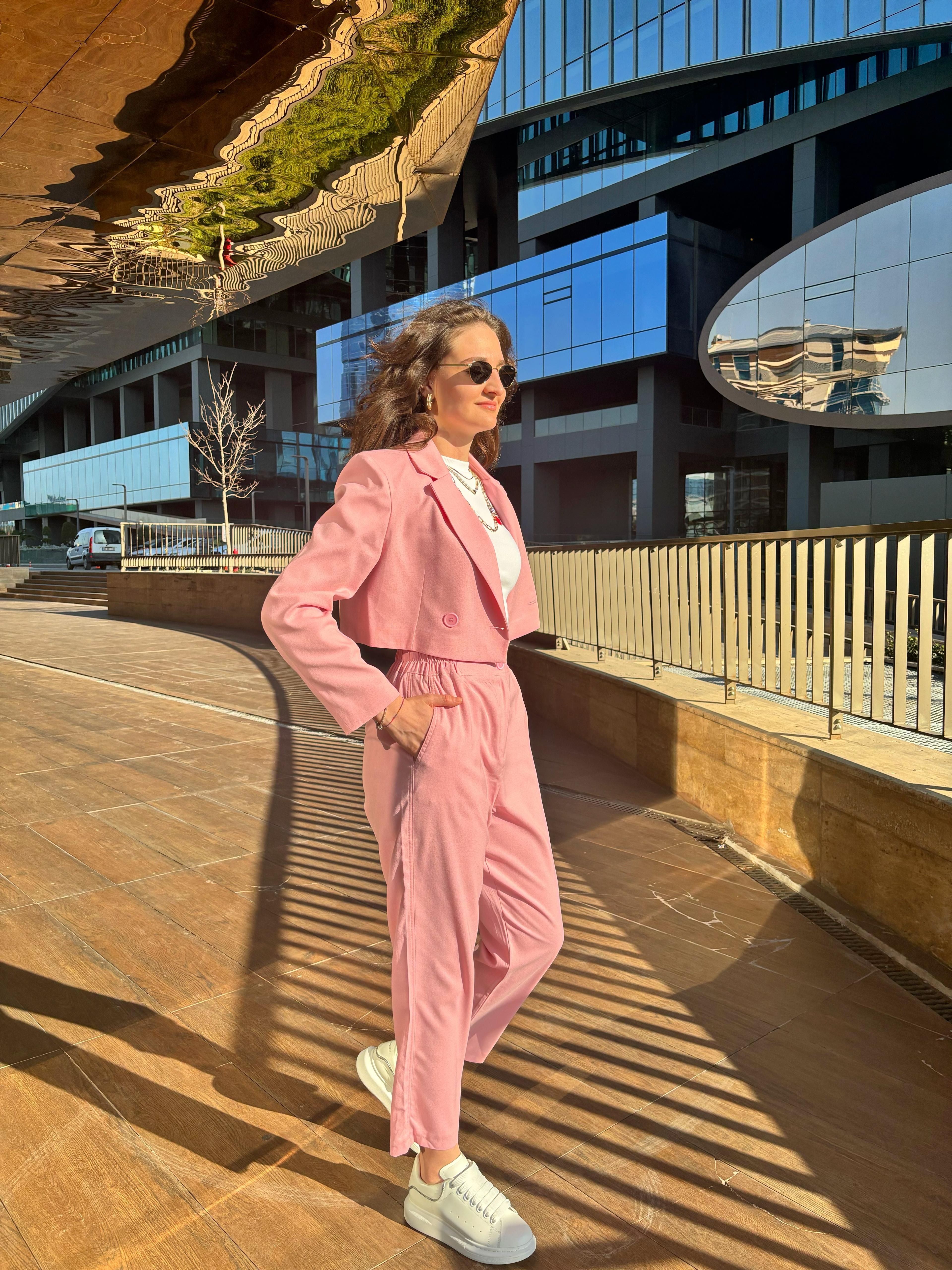 Kruvaze Crop Blazer Ceket Ve Pantolon Takım