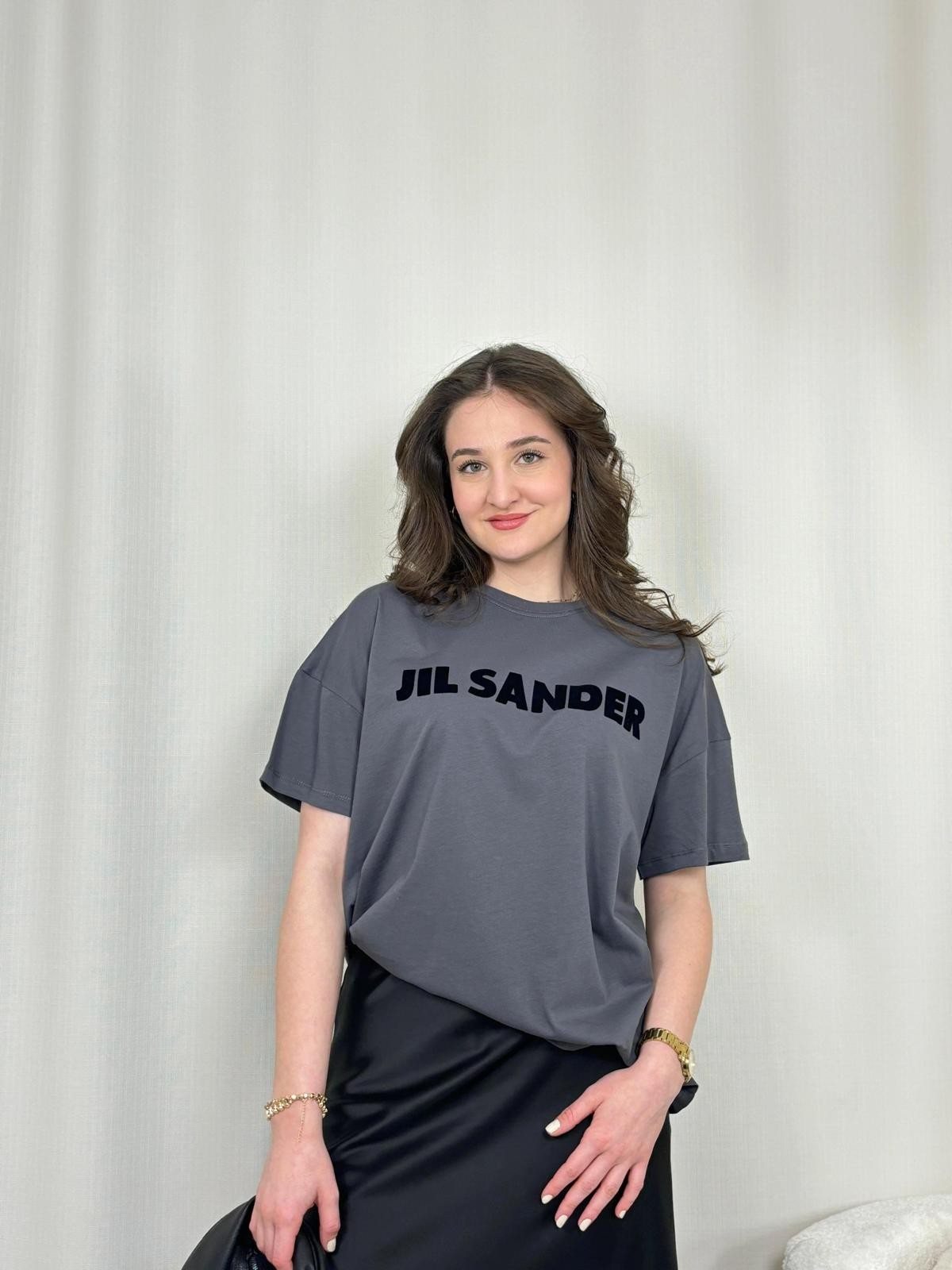 Jil Sander Yazı Baskılı Oversize Tshirt - Füme