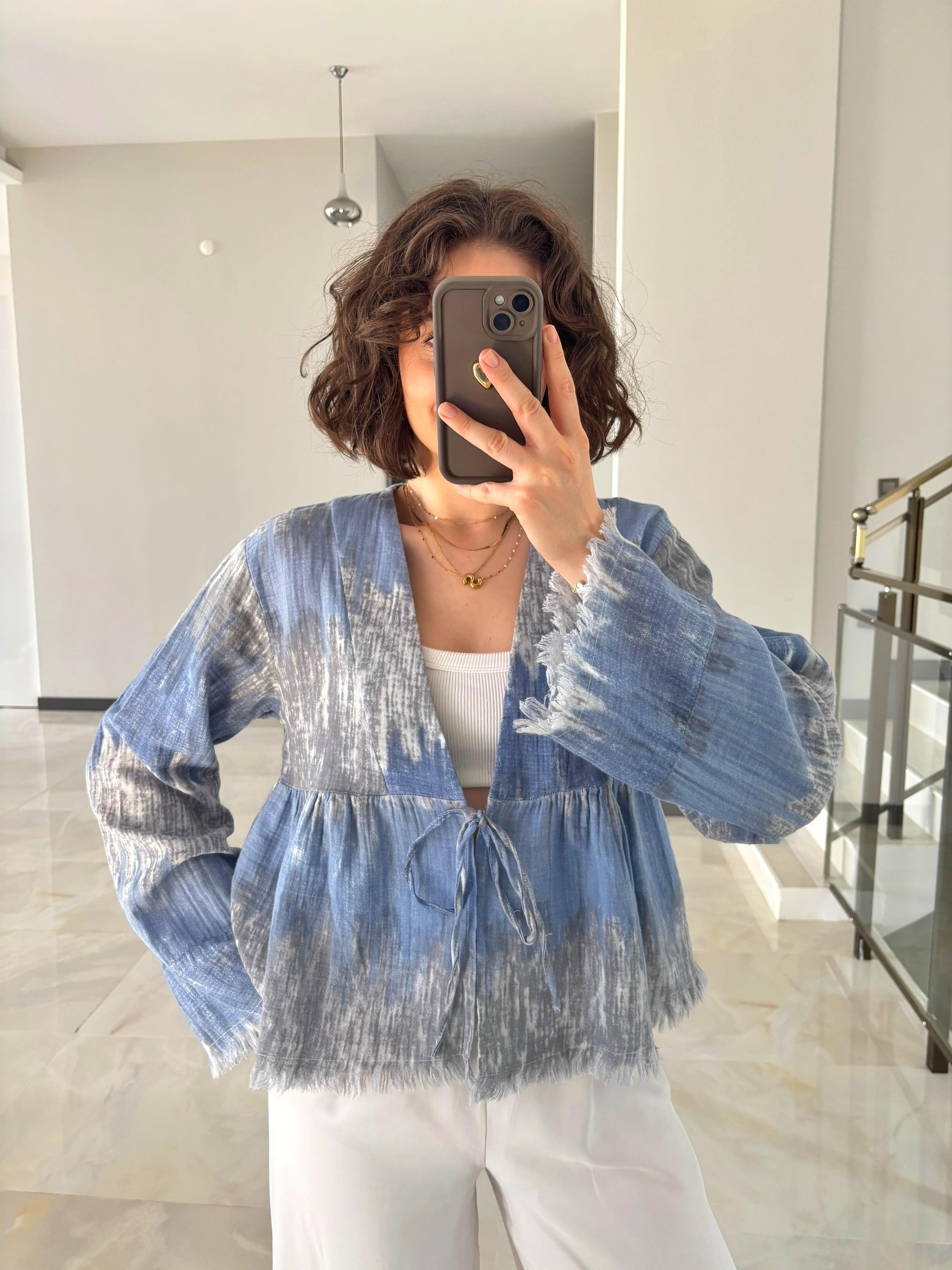 Bağlama Detaylı Müslin Kimono