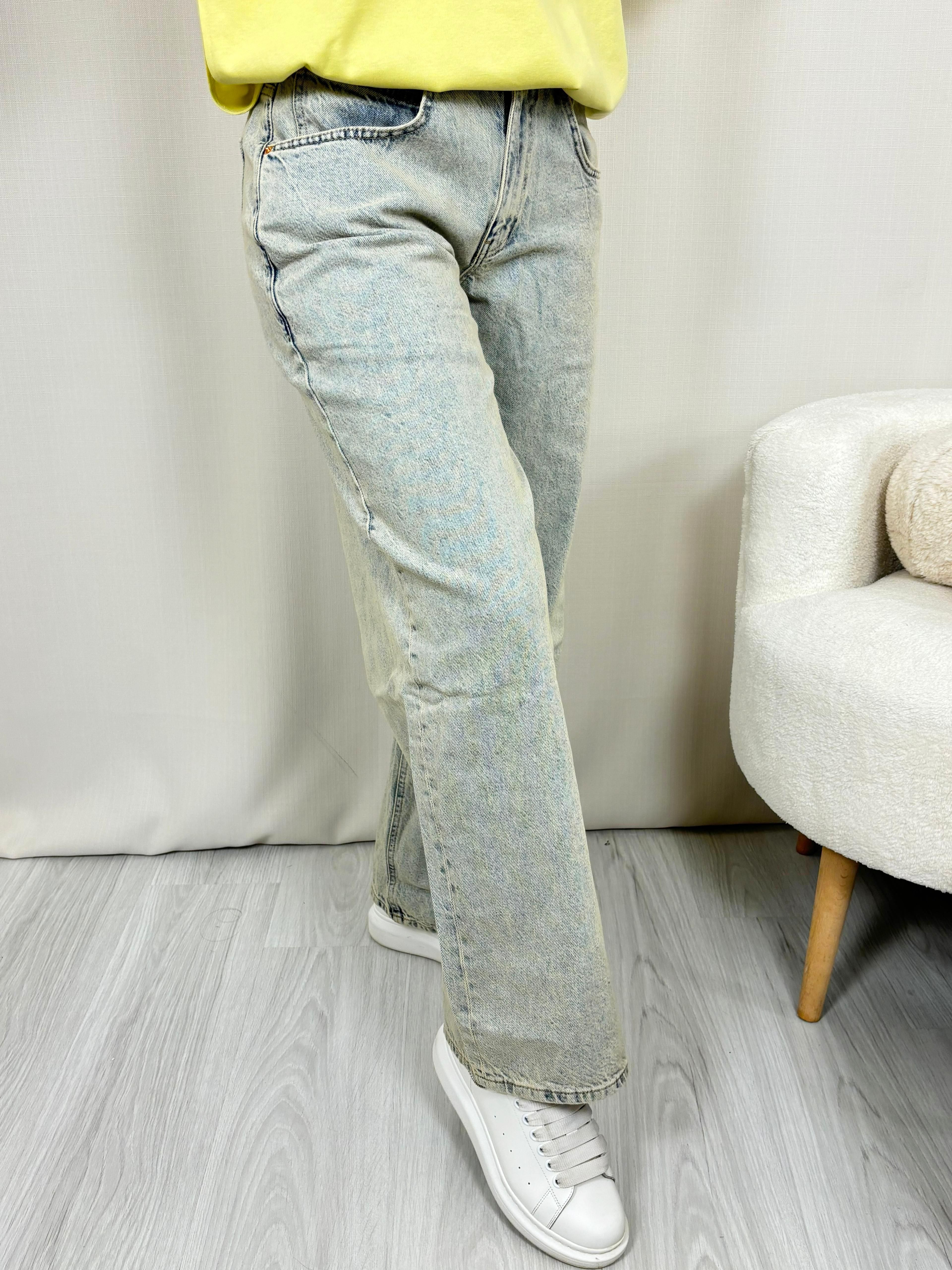 Kar Yıkama Eskitme Wide Leg Jean