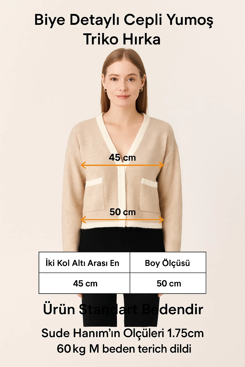 Biye Detaylı Cepli Yumoş Triko Hırka