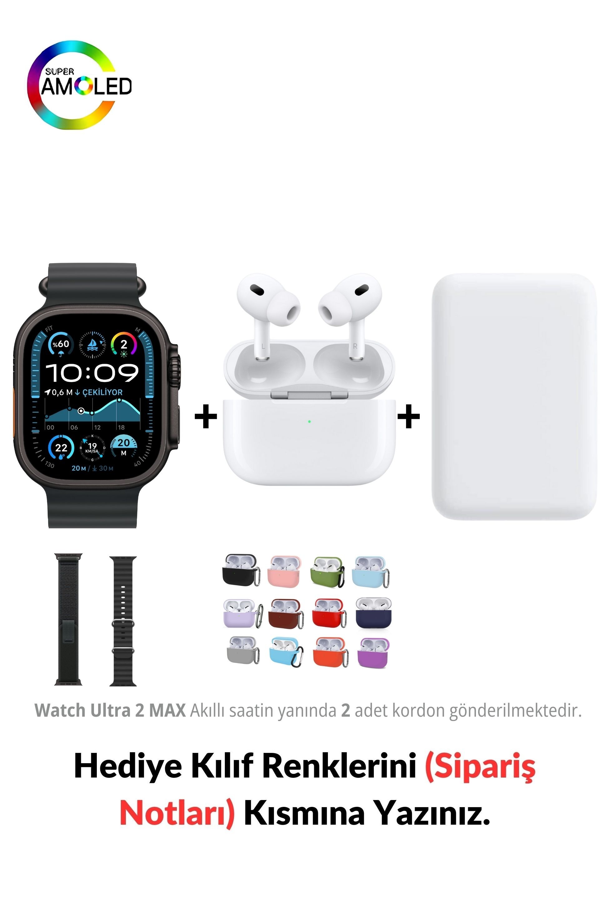 Watch ULTRA 2 MAX HK+ 49mm Akıllı Saat & MagSafe Battery Pack & 2. Nesil Air Pro Pre Bluetooth Kulaklık Aktif Gürültü Engelleme Ve Şeffaf Mod - Uzay Grisi