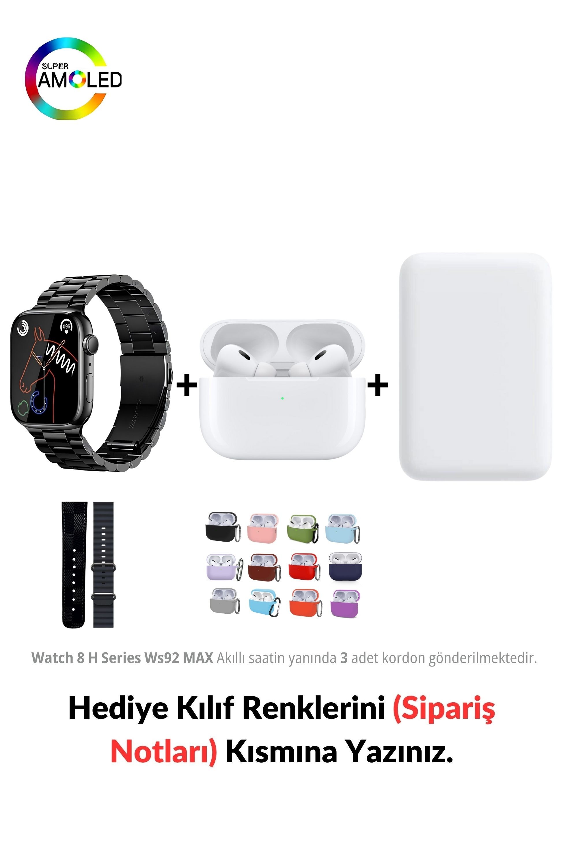 Watch 8 H Serisi Ws92 MAX 45mm & MagSafe Battery Pack & 1. Nesil Air Pro Pre Bluetooth Kulaklık Aktif Gürültü Engelleme Ve Şeffaf Mod