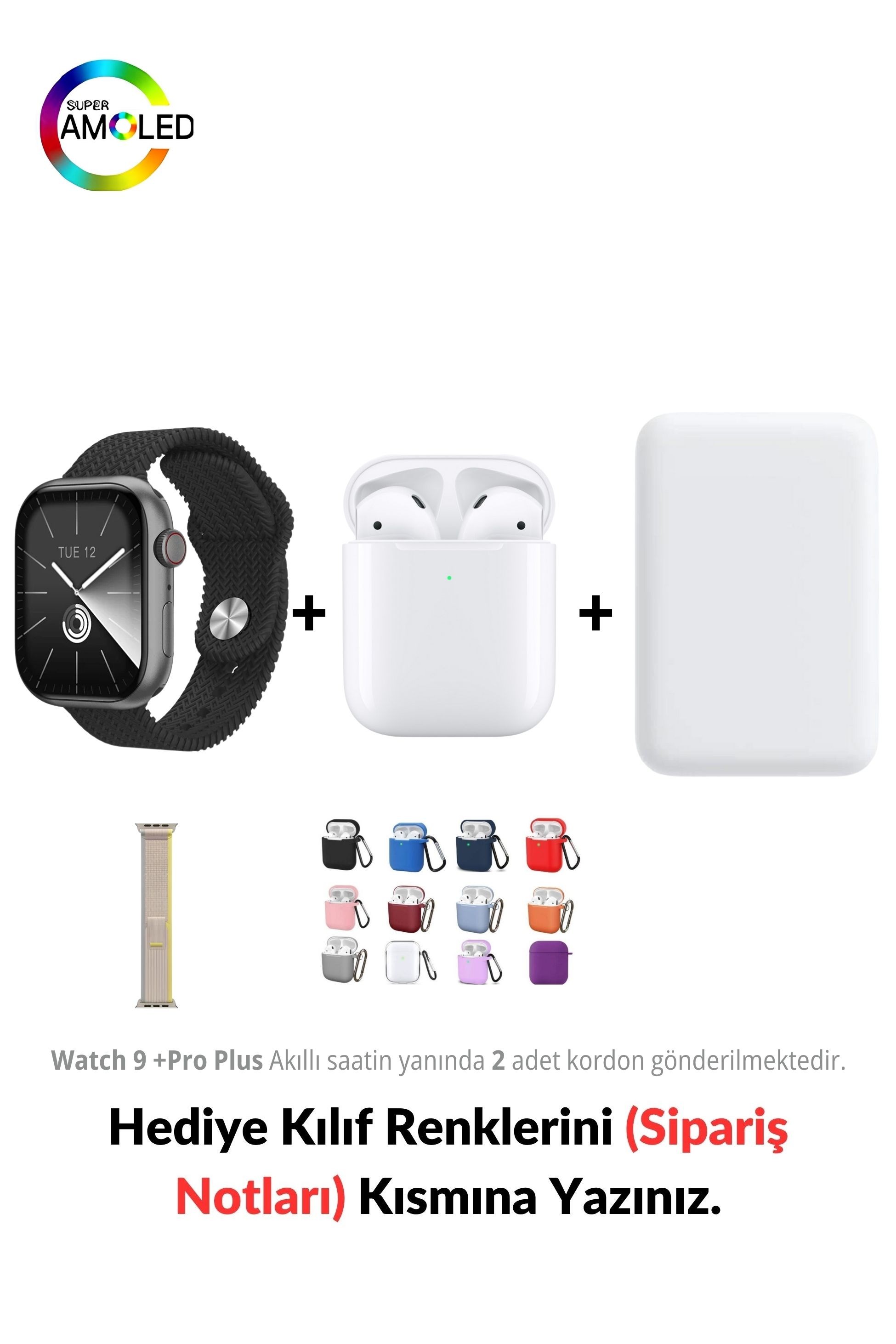 Watch 9 +Pro Plus HK 45mm Akıllı Saat & MagSafe Battery Pack & 2. Nesil Air Bluetooth Kulaklık - Uzay Girisi