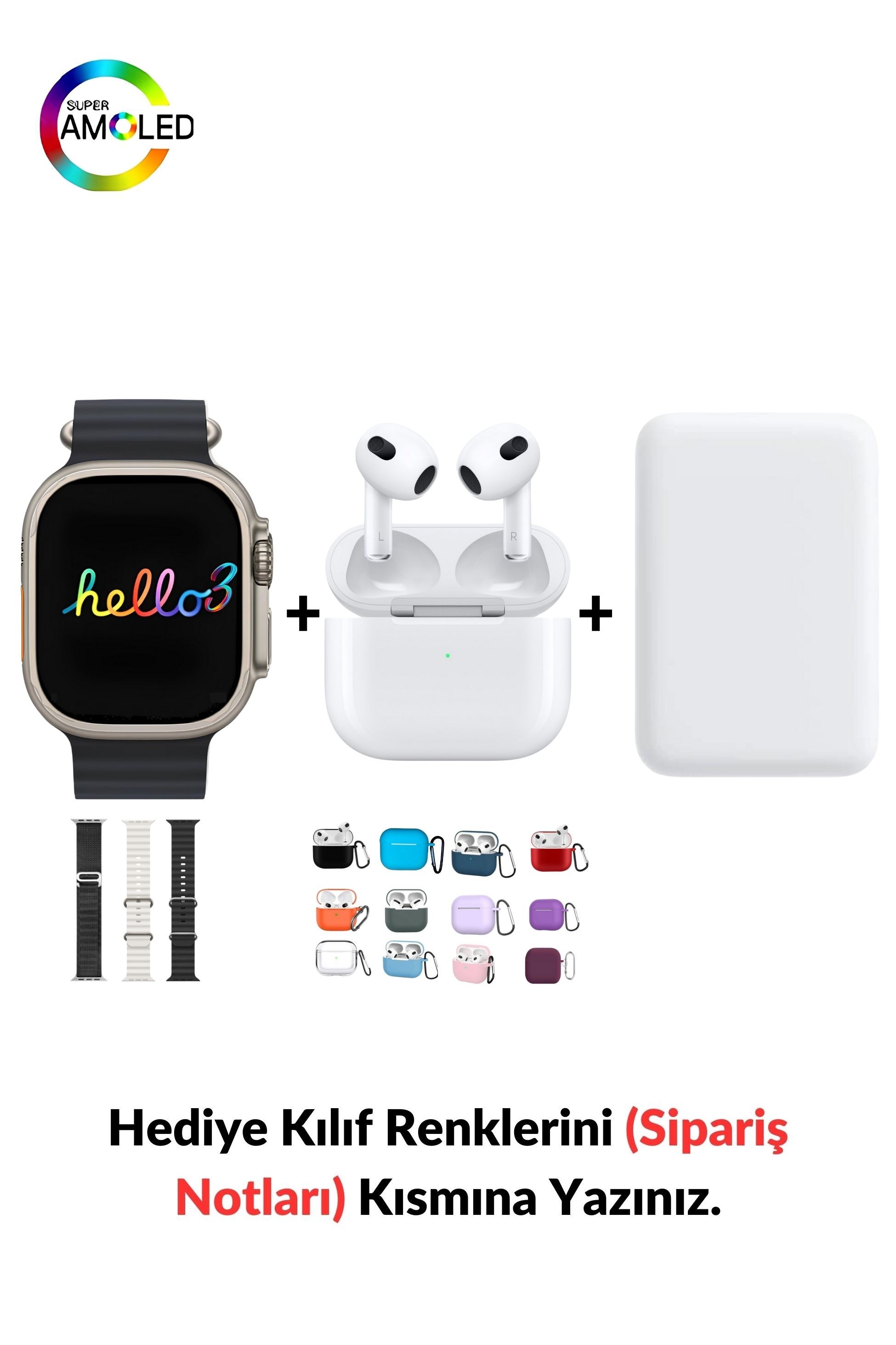 Watch ULTRA Hello 3 Plus+ 49mm & MagSafe Battery Pack & 3. Nesil Air Bluetooth Kulaklık