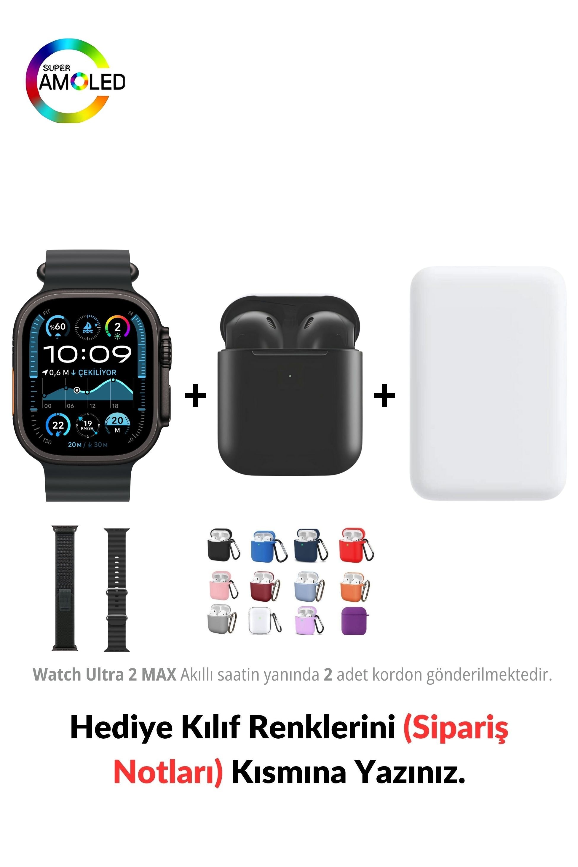 Watch ULTRA 2 MAX HK+ 49mm & MagSafe Battery Pack & 2. Nesil Air Bluetooth Kulaklık (Black Edition)