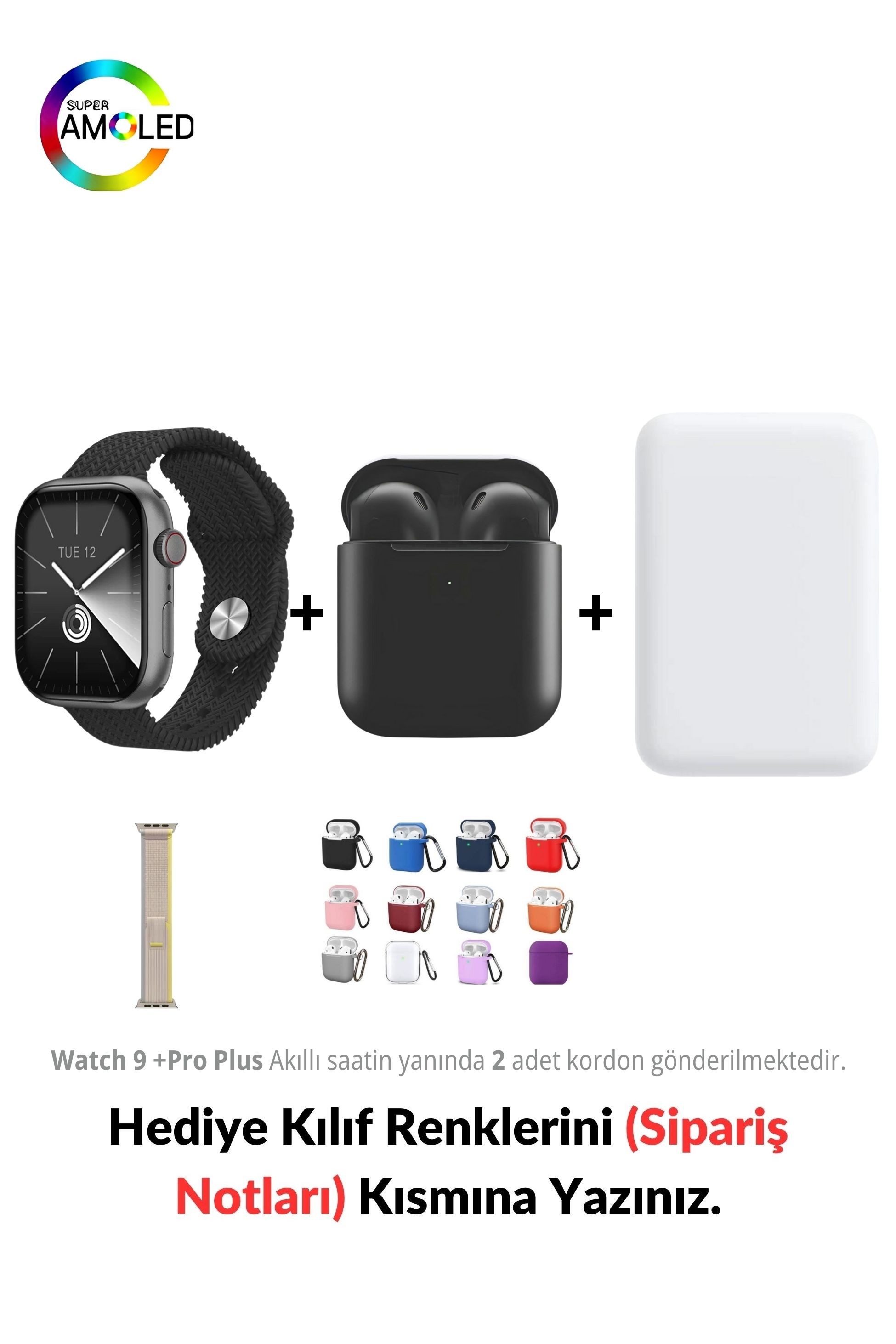 Watch 9 +Pro Plus HK 45mm & MagSafe Battery Pack & 2. Nesil Air Bluetooth Kulaklık (Black Edition)