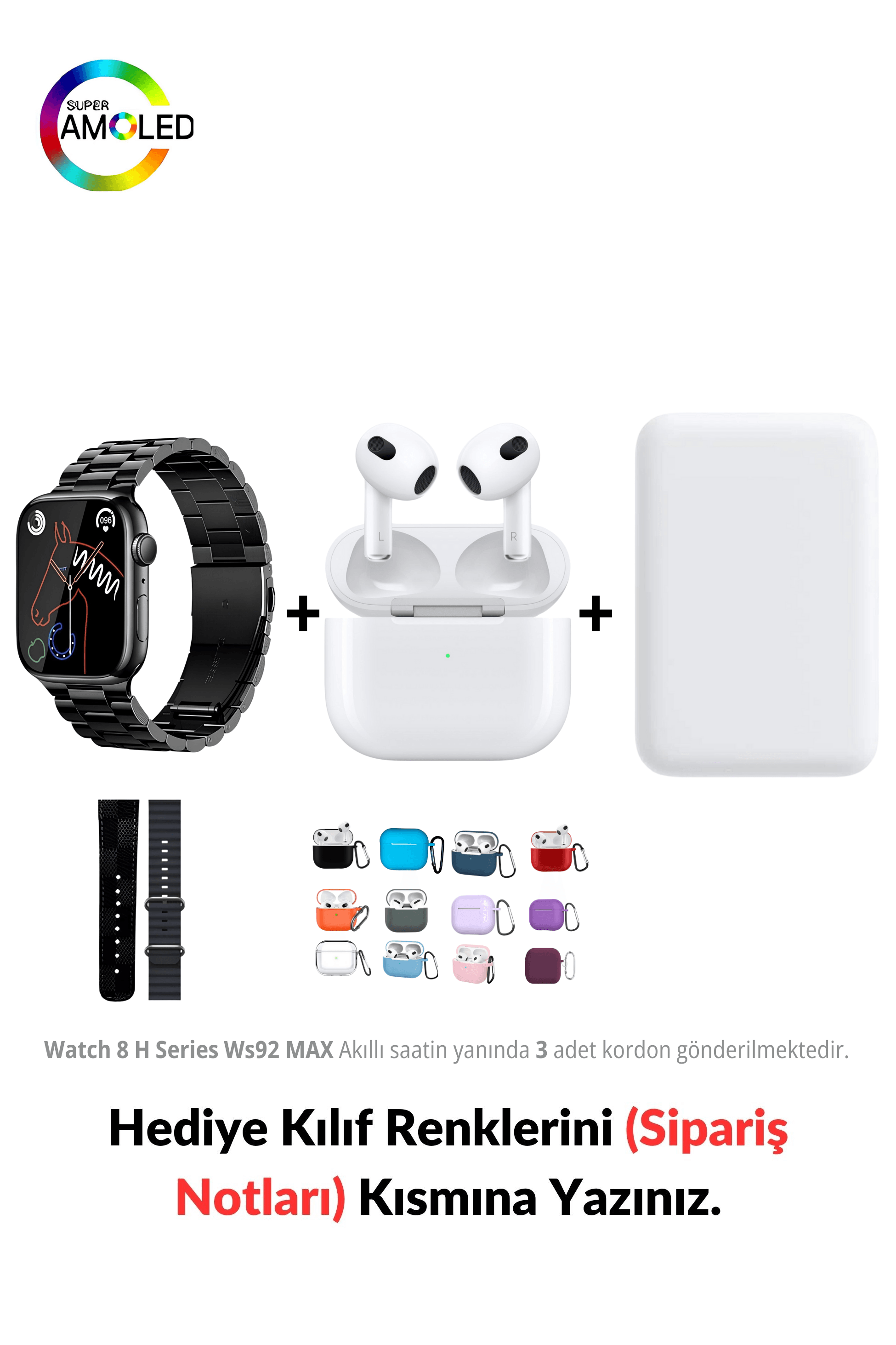 Watch 8 H Serisi Ws92 MAX 45mm & MagSafe Battery Pack & 3. Nesil Air Bluetooth Kulaklık