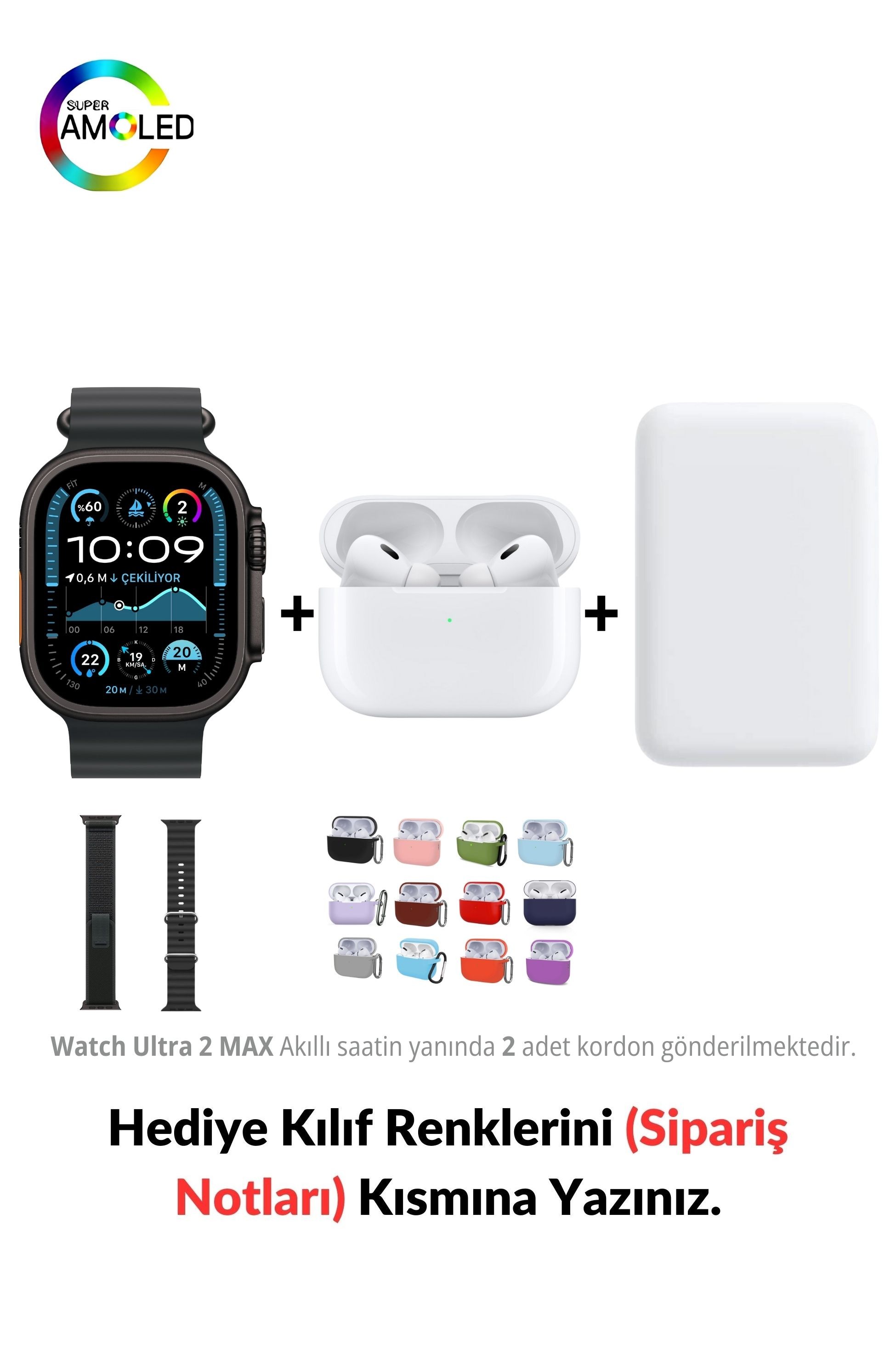 Watch ULTRA 2 MAX HK+ 49mm Akıllı Saat & MagSafe Battery Pack & 1. Nesil Air Pro Pre Bluetooth Kulaklık Aktif Gürültü Engelleme Ve Şeffaf Mod - Uzay Grisi