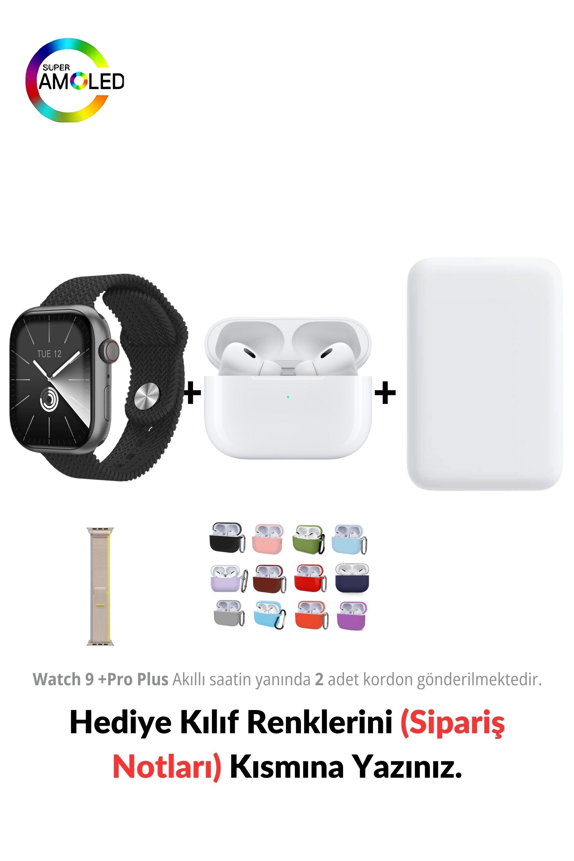 Watch  9 +Pro Plus HK 45mm Akıllı Saat & MagSafe Battery Pack & 1. Nesil Air Pro Pre Bluetooth Kulaklık Aktif Gürültü Engelleme Ve Şeffaf Mod - Uzay Girisi