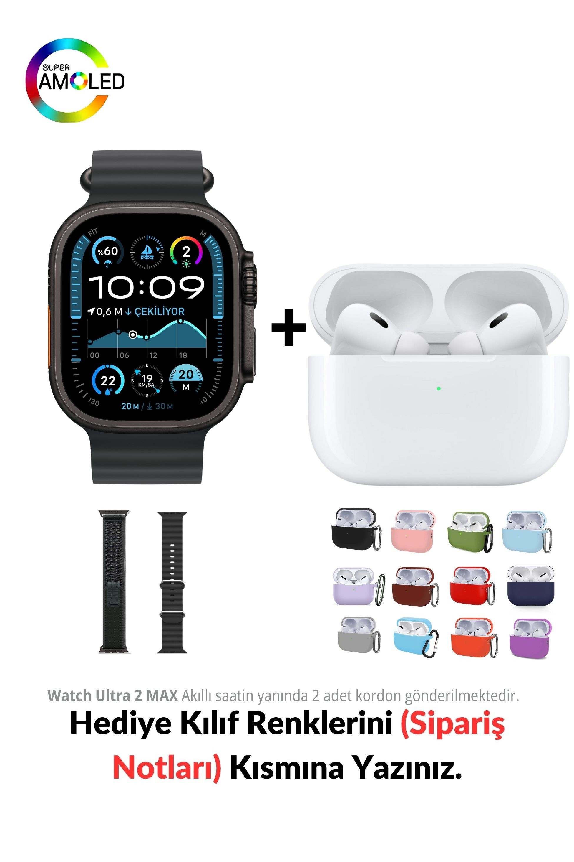 Watch ULTRA 2 MAX HK+ 49mm & 1. Nesil Air Pro Pre Bluetooth Kulaklık Aktif Gürültü Engelleme Ve Şeffaf Mod