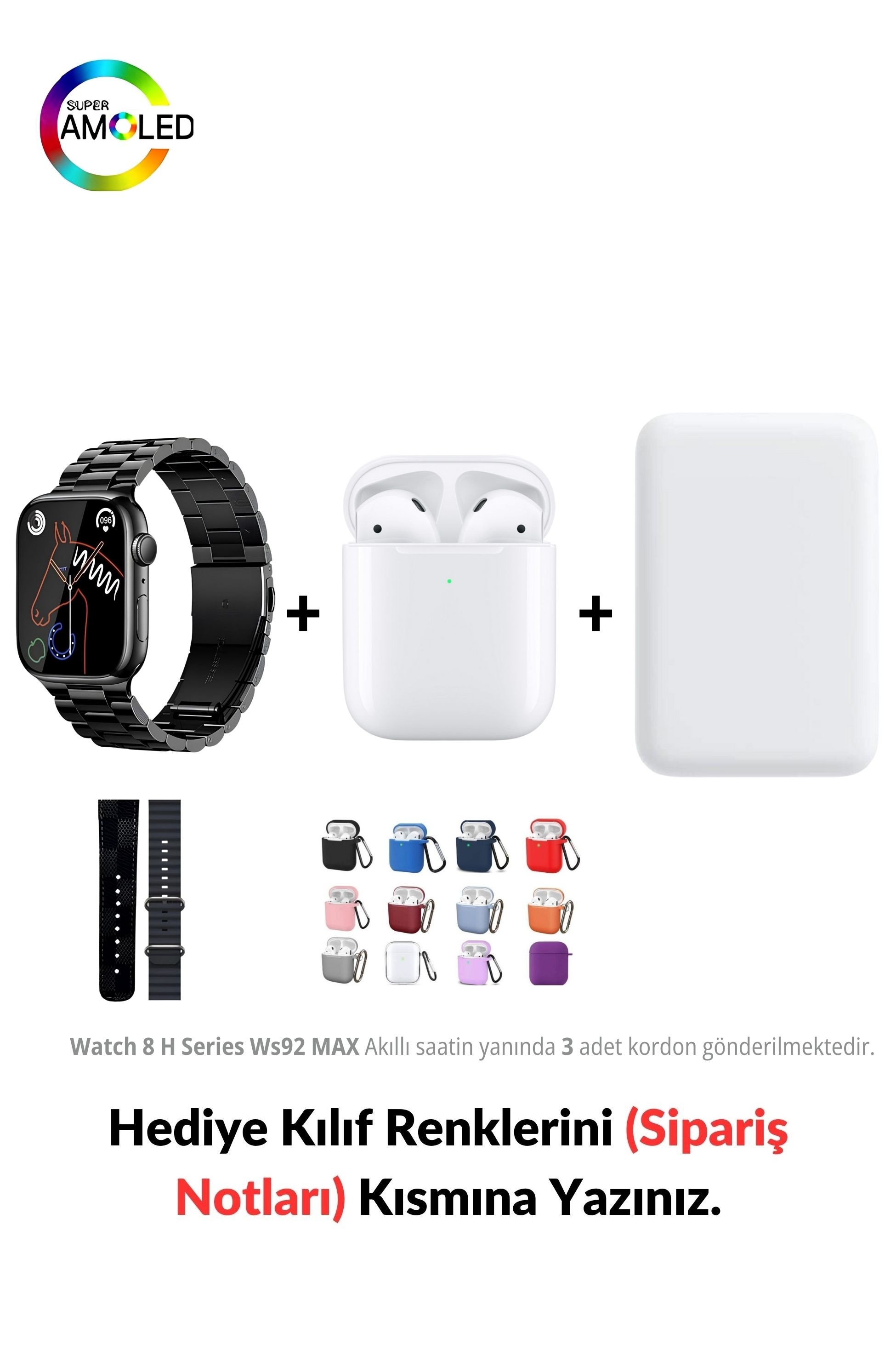 Watch 8 H Serisi Ws92 MAX 45mm & MagSafe Battery Pack & 2. Nesil Air Bluetooth Kulaklık