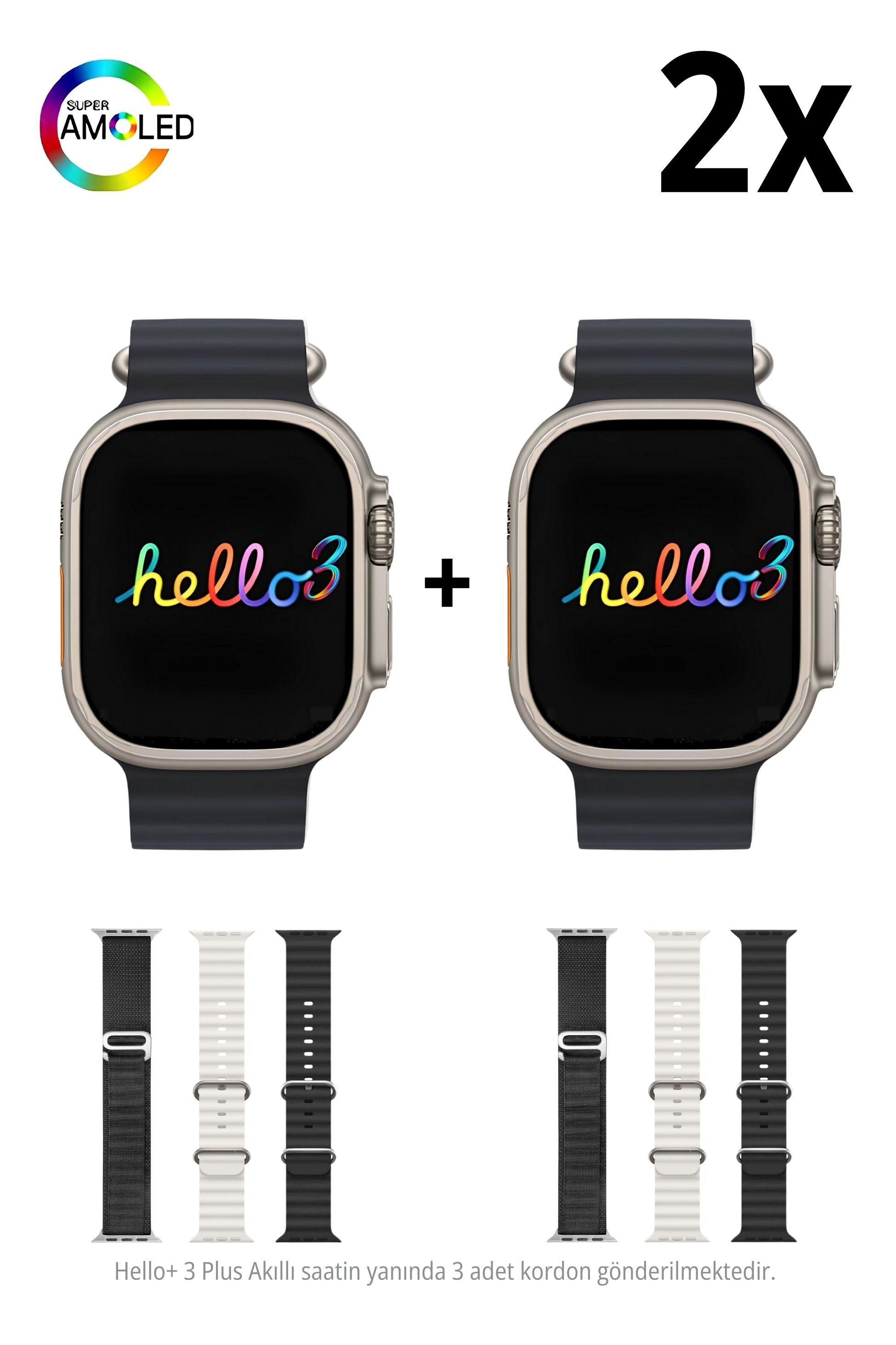 2 Adet Watch ULTRA Hello 3 Plus+ Akıllı Saat (Galeri Görüntüleme Aktif) Kampanya