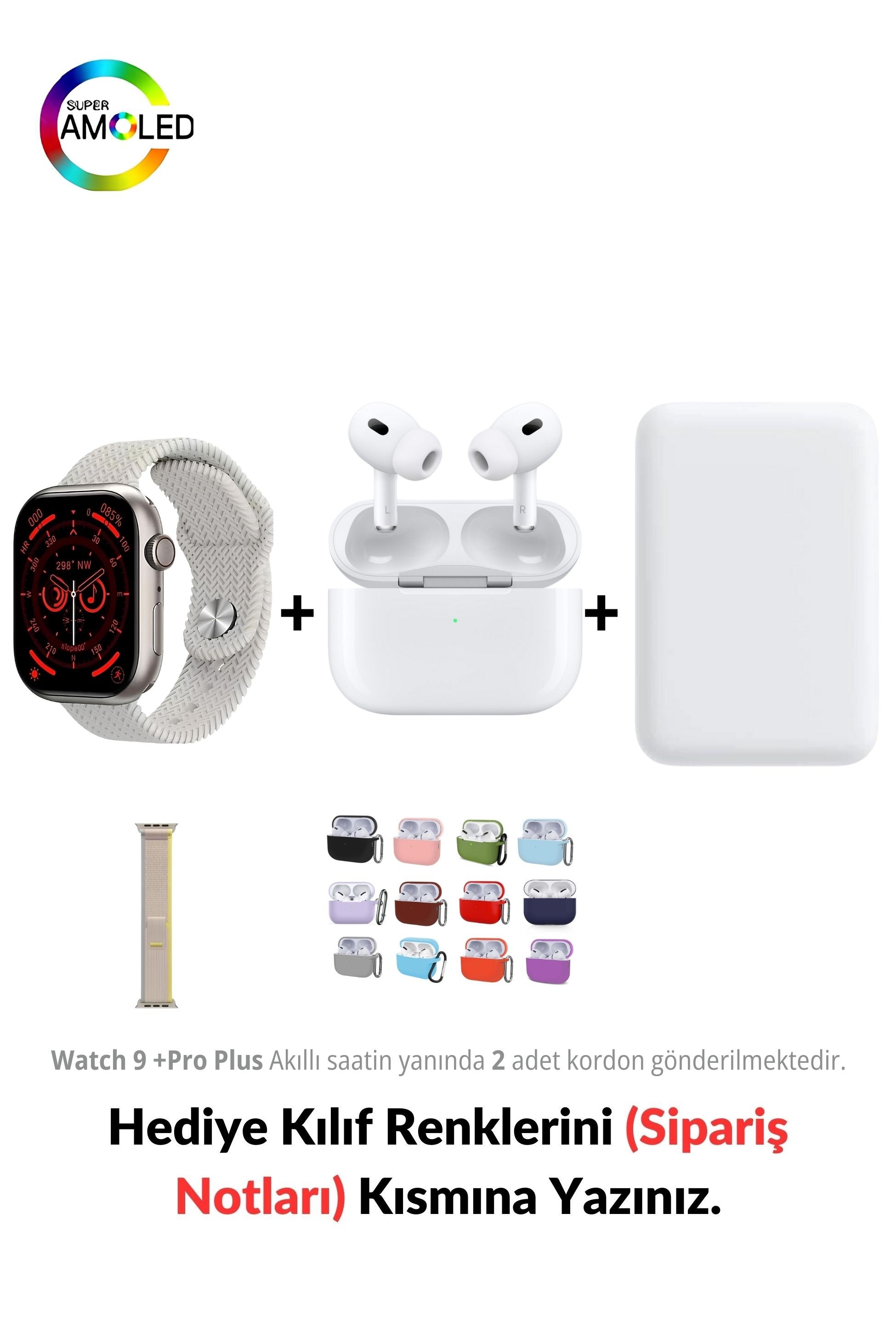 Watch  9 +Pro Plus HK 45mm Akıllı Saat & MagSafe Battery Pack & 2. Nesil Air Pro Pre Bluetooth Kulaklık Aktif Gürültü Engelleme Ve Şeffaf Mod - Uzay Girisi