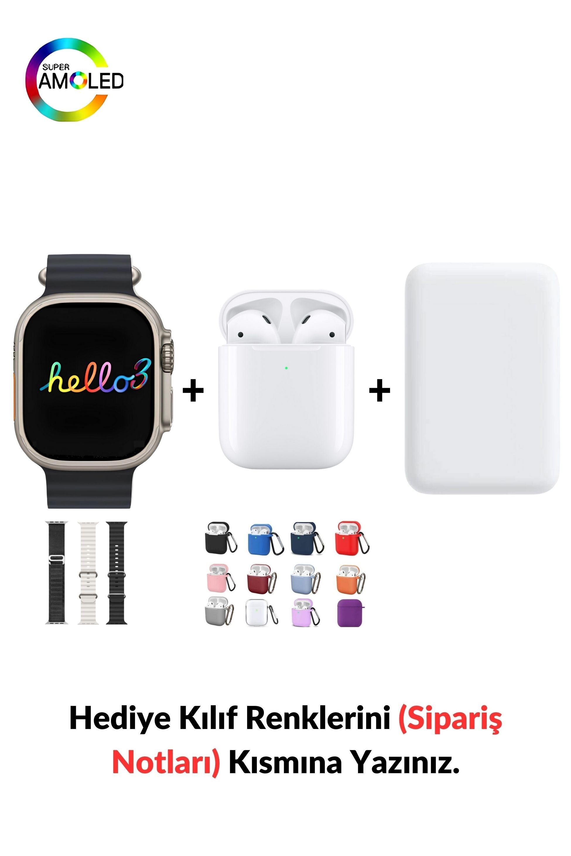 Watch ULTRA Hello 3 Plus+ 49mm & MagSafe Battery Pack & 2. Nesil Air Bluetooth Kulaklık