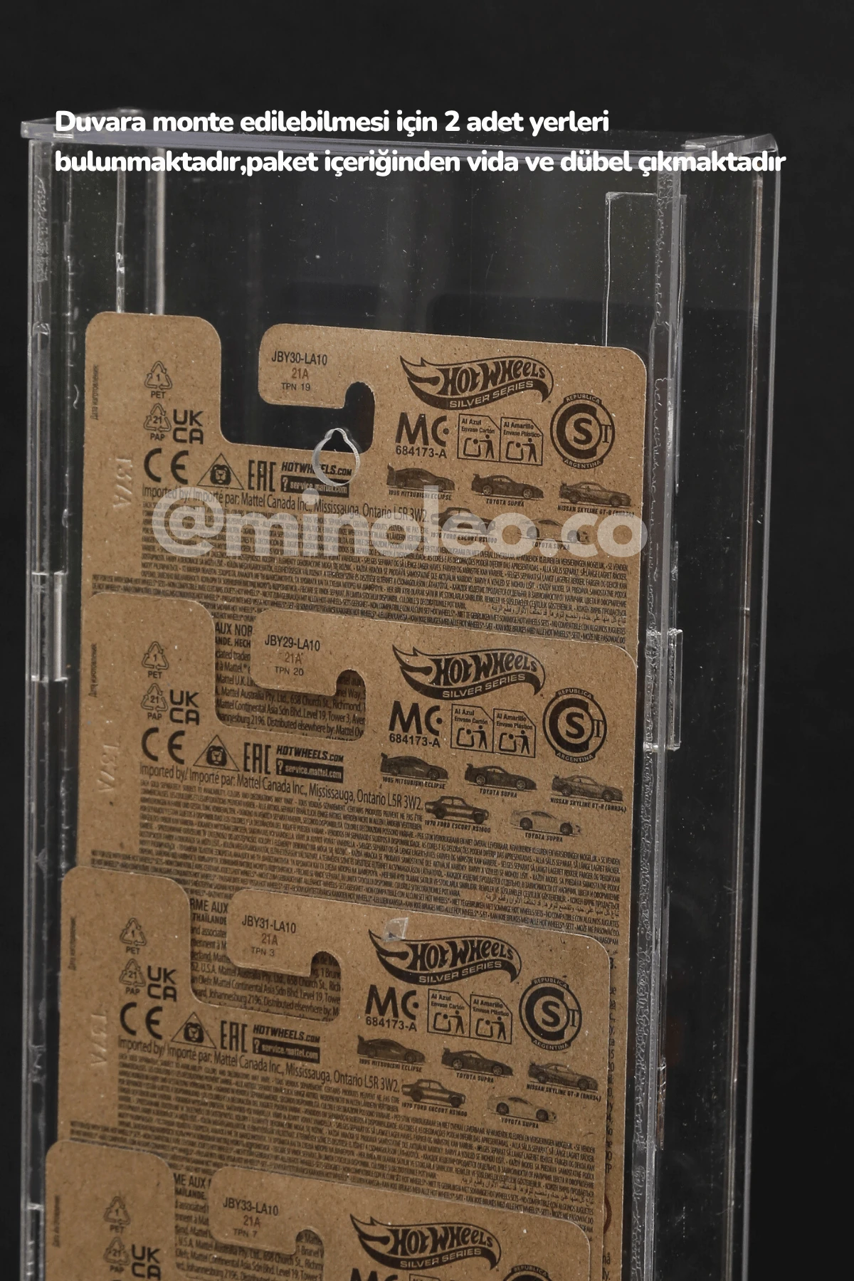 10’lu Kapaklı Pleksi Hot Wheels Diecast Araba Regular Kartonet Araç Sergileme Duvar Rafı