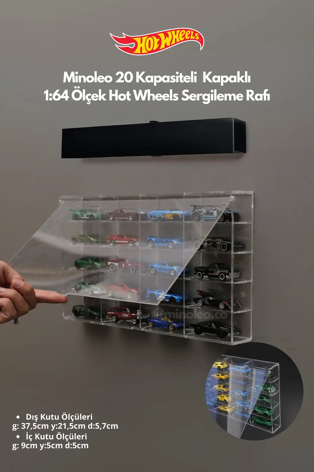 20 Kapasiteli Kapaklı Hot Wheels Rafı