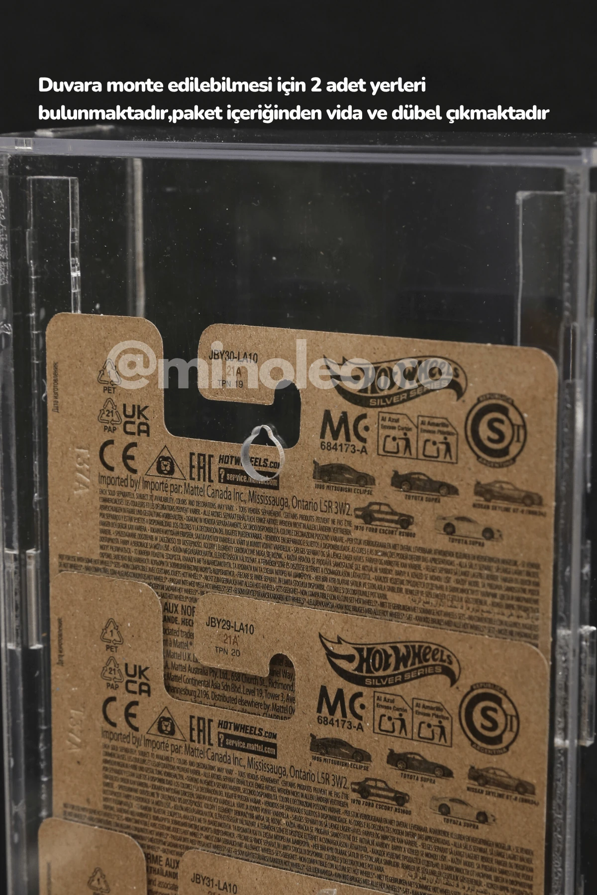 10’lu Kapaklı Pleksi Hot Wheels Premium Geniş Kartonet Dikey Araç Sergileme Duvar Rafı