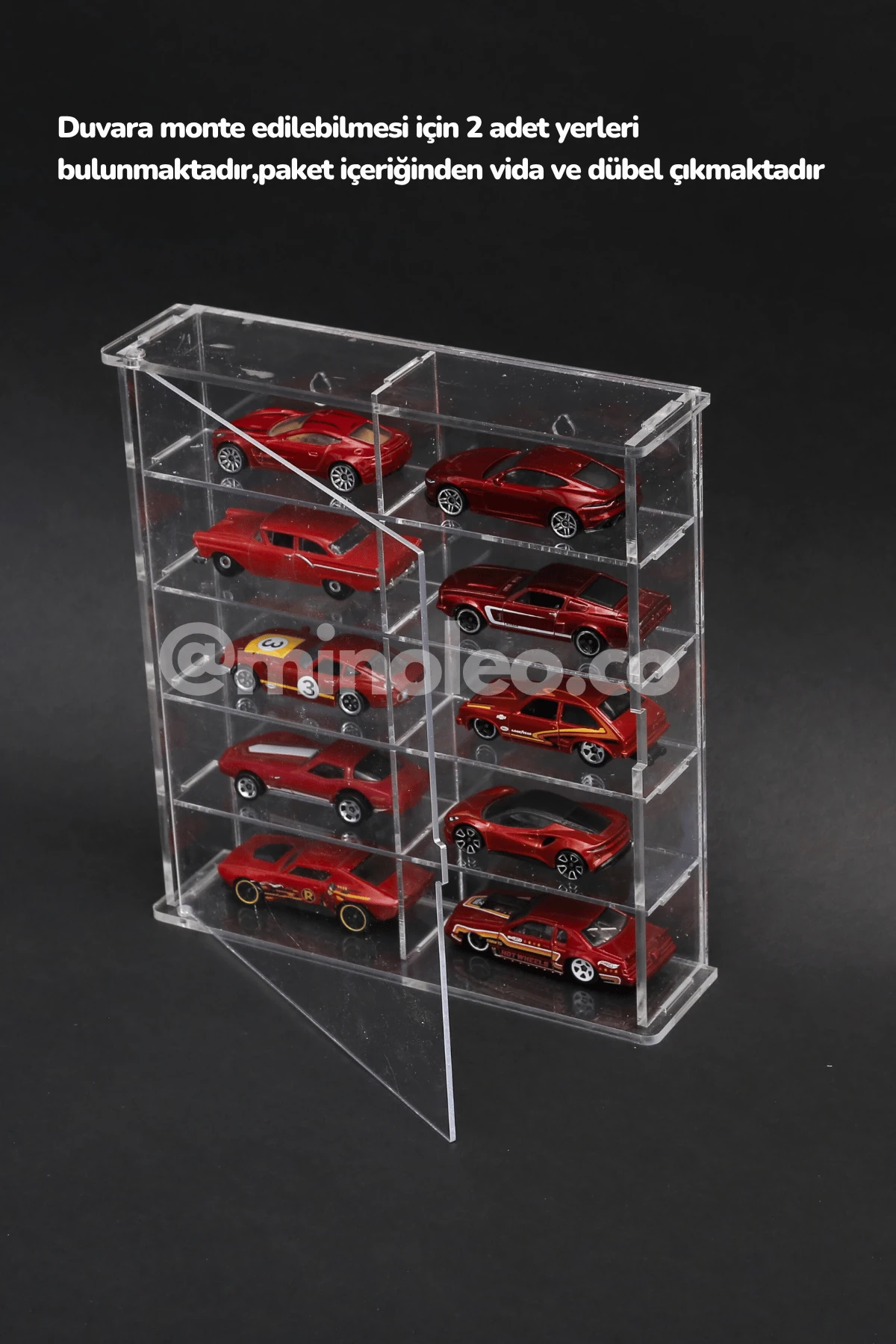 Minoleo 10’lu Hot Wheels Kapaklı Pleksi 1/64 Arabalar için Diecast Model Araç Sergileme Rafı