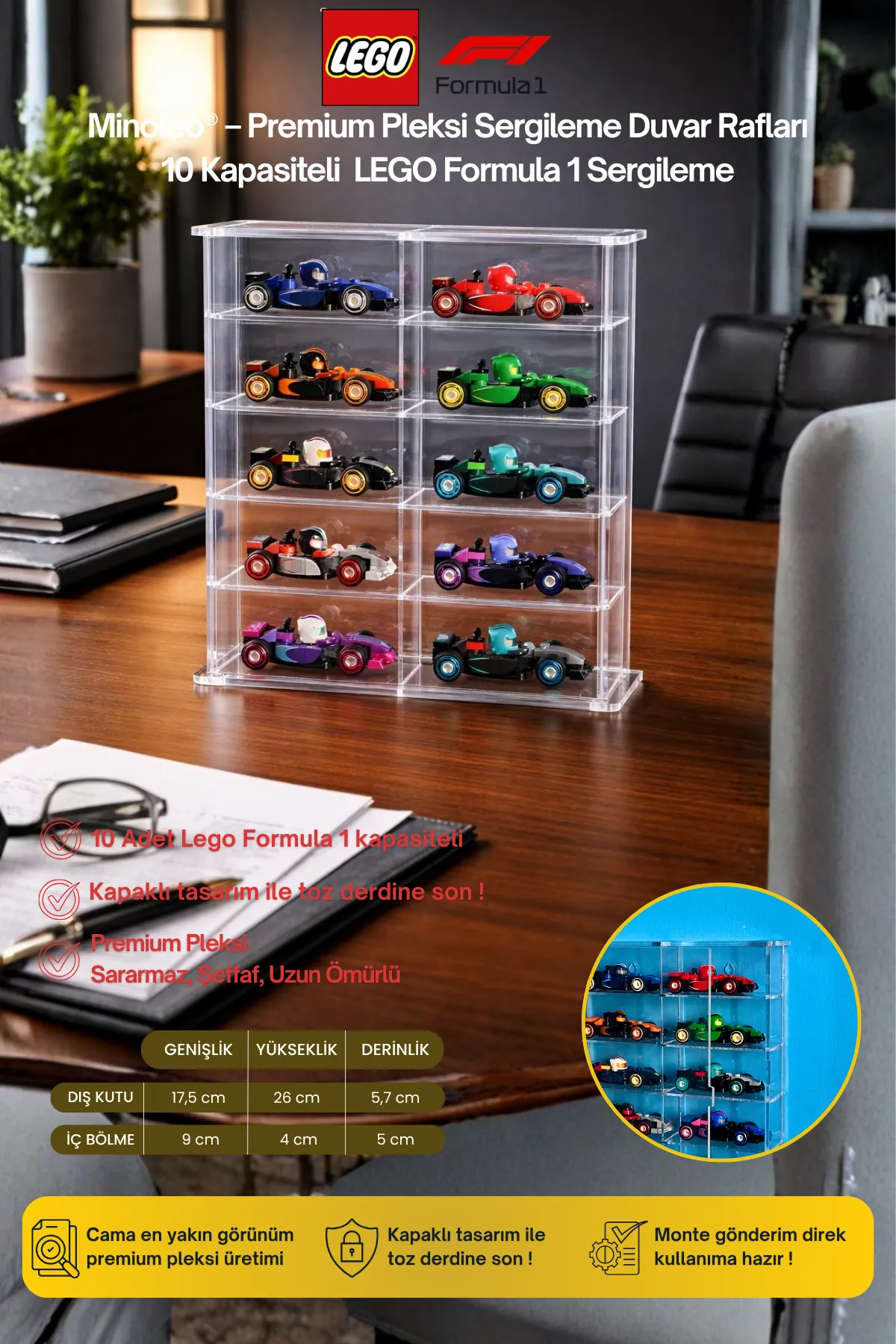 10'Lu Pleksi Kapaklı Model Araç Diecast Araba Sergileme Rafı