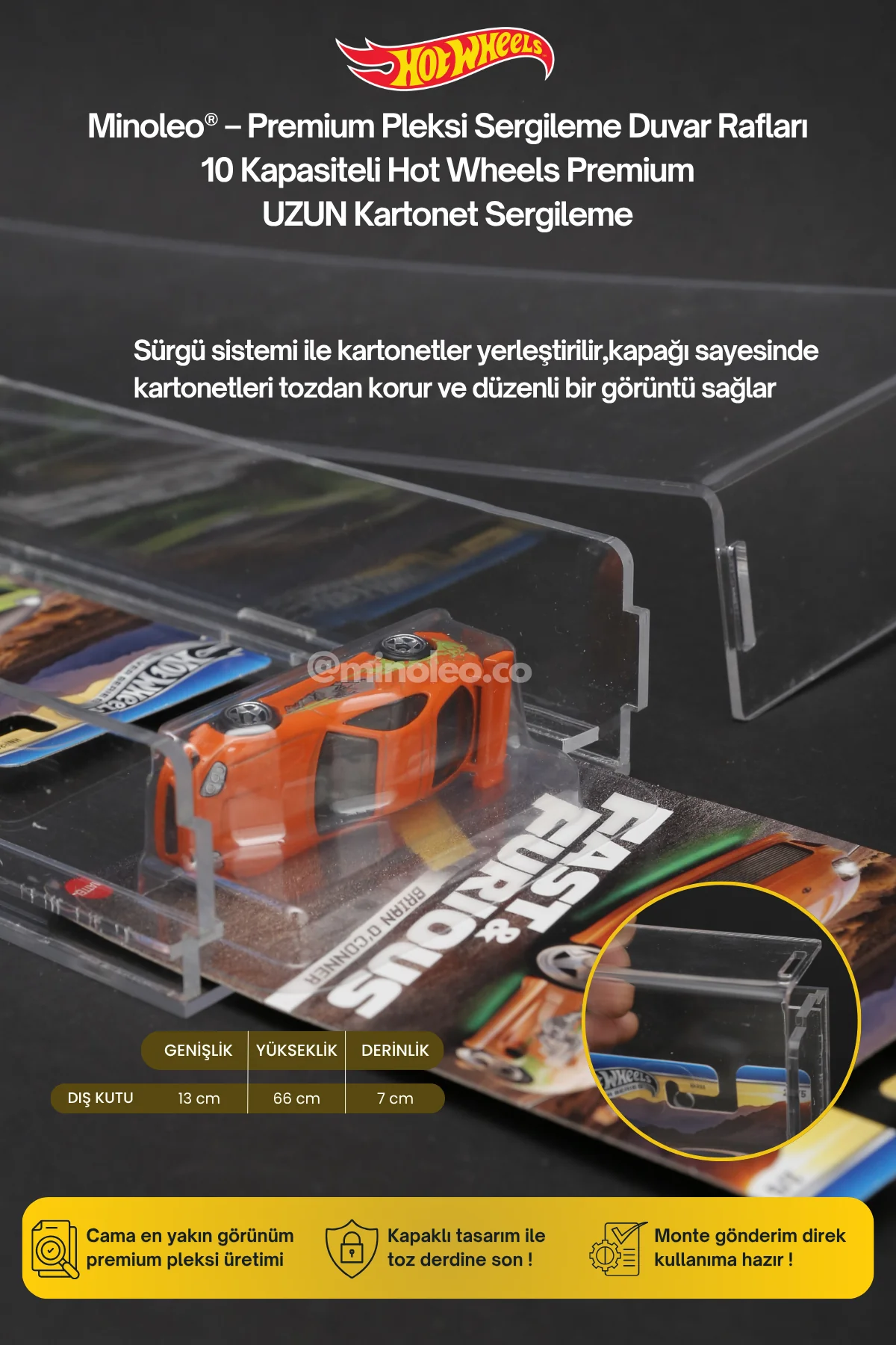 Kapaklı Pleksi Hot Wheels Diecast Araba Premium UZUN Kartonetleri İle