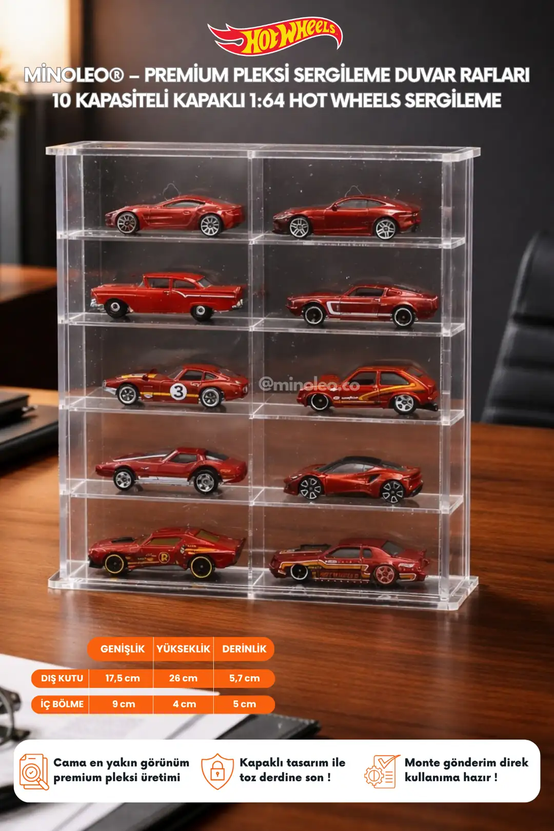 10'Lu Pleksi Kapaklı Model Araç Diecast Araba Sergileme Rafı