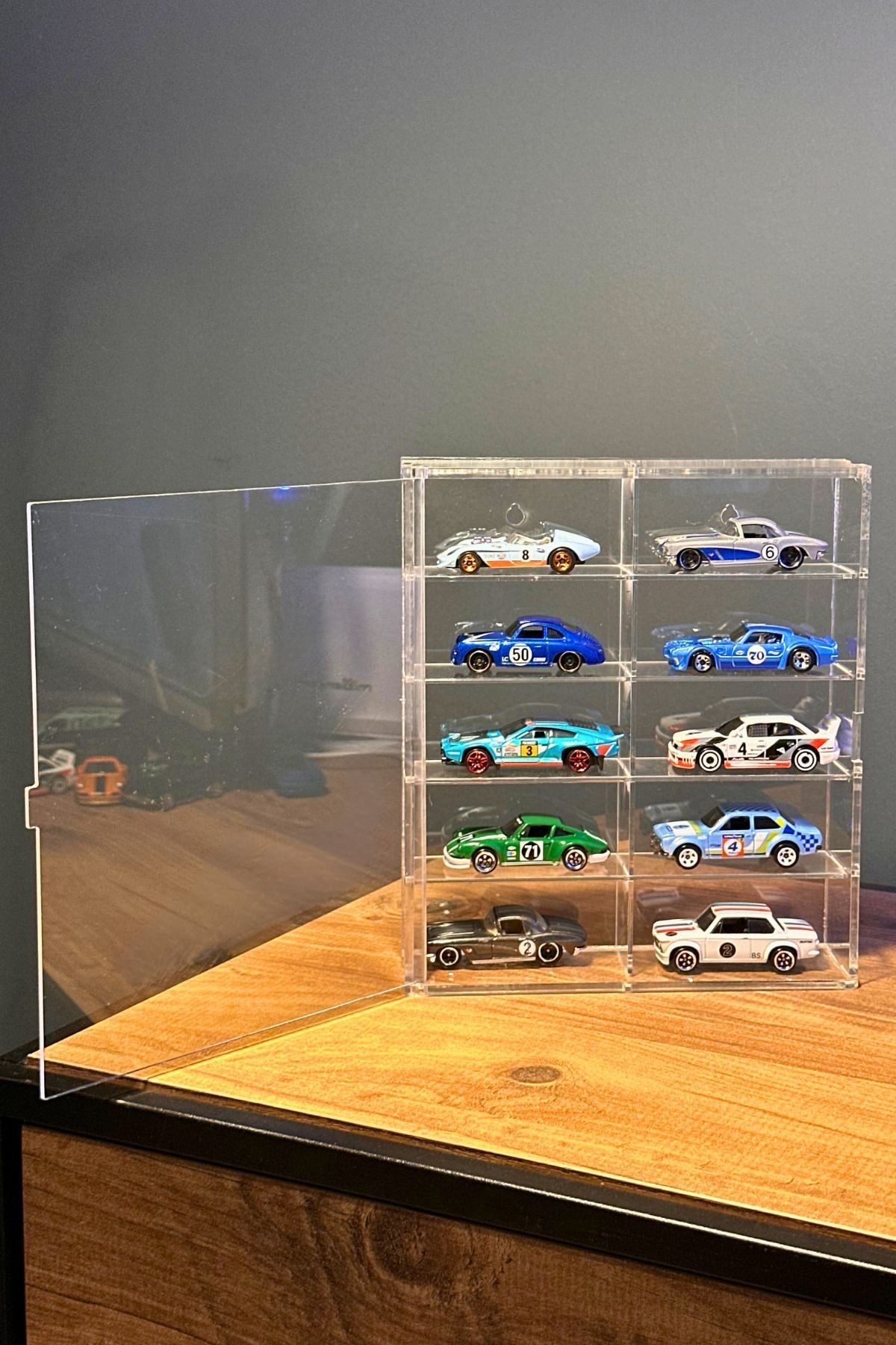 10'Lu Pleksi Kapaklı Model Araç Diecast Araba Sergileme Rafı