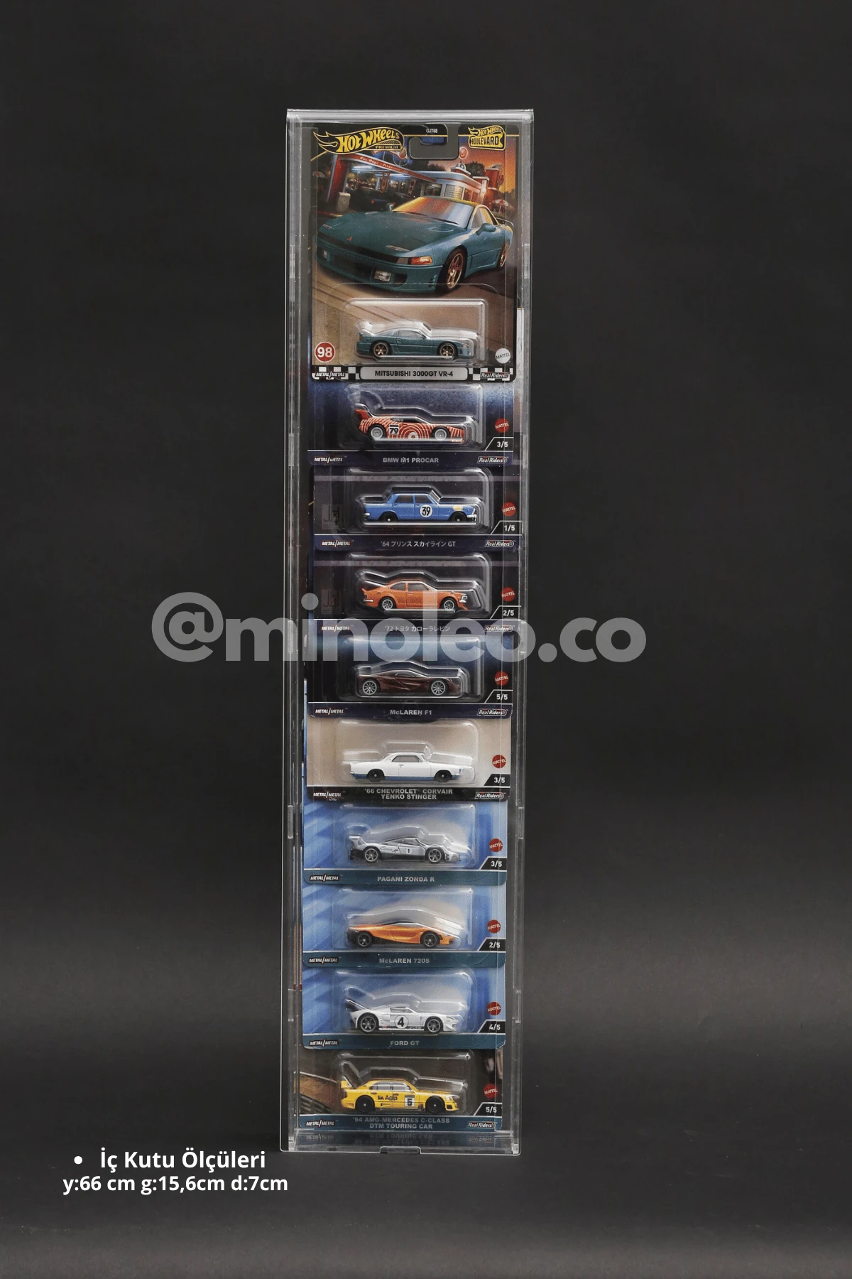 10’lu Kapaklı Pleksi Hot Wheels Premium Geniş Kartonet Dikey Araç Sergileme Duvar Rafı
