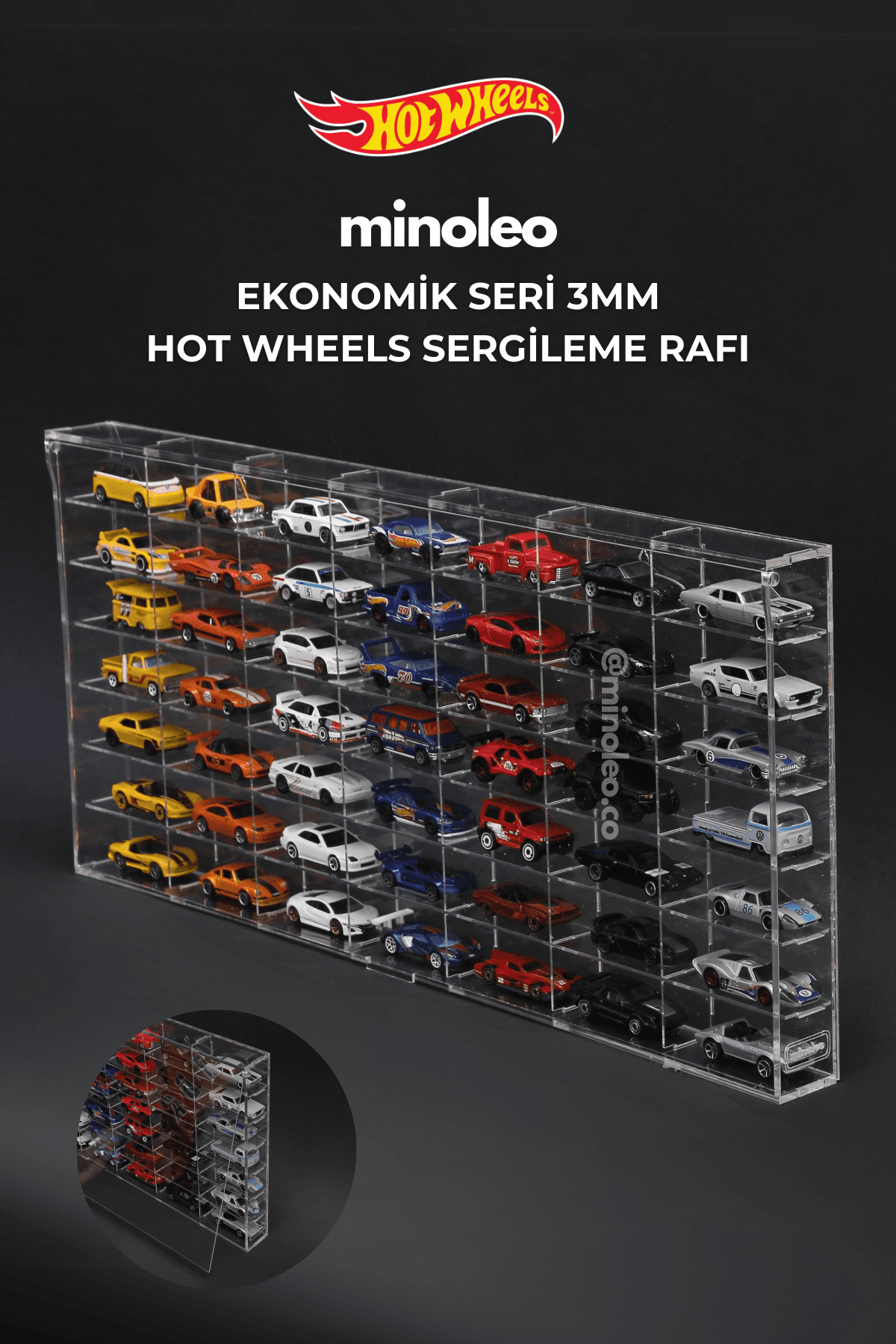 HOT WHEELS KAPAKLI DUVAR RAFI – MİNOLEO 49’LUK EKONOMİK MODEL (3MM ÇERÇEVELİ)