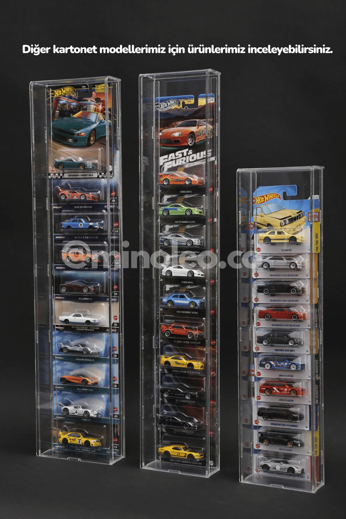 10’lu Kapaklı Pleksi Hot Wheels Premium Uzun Kartonet Dikey Araç Sergileme Duvar Rafı