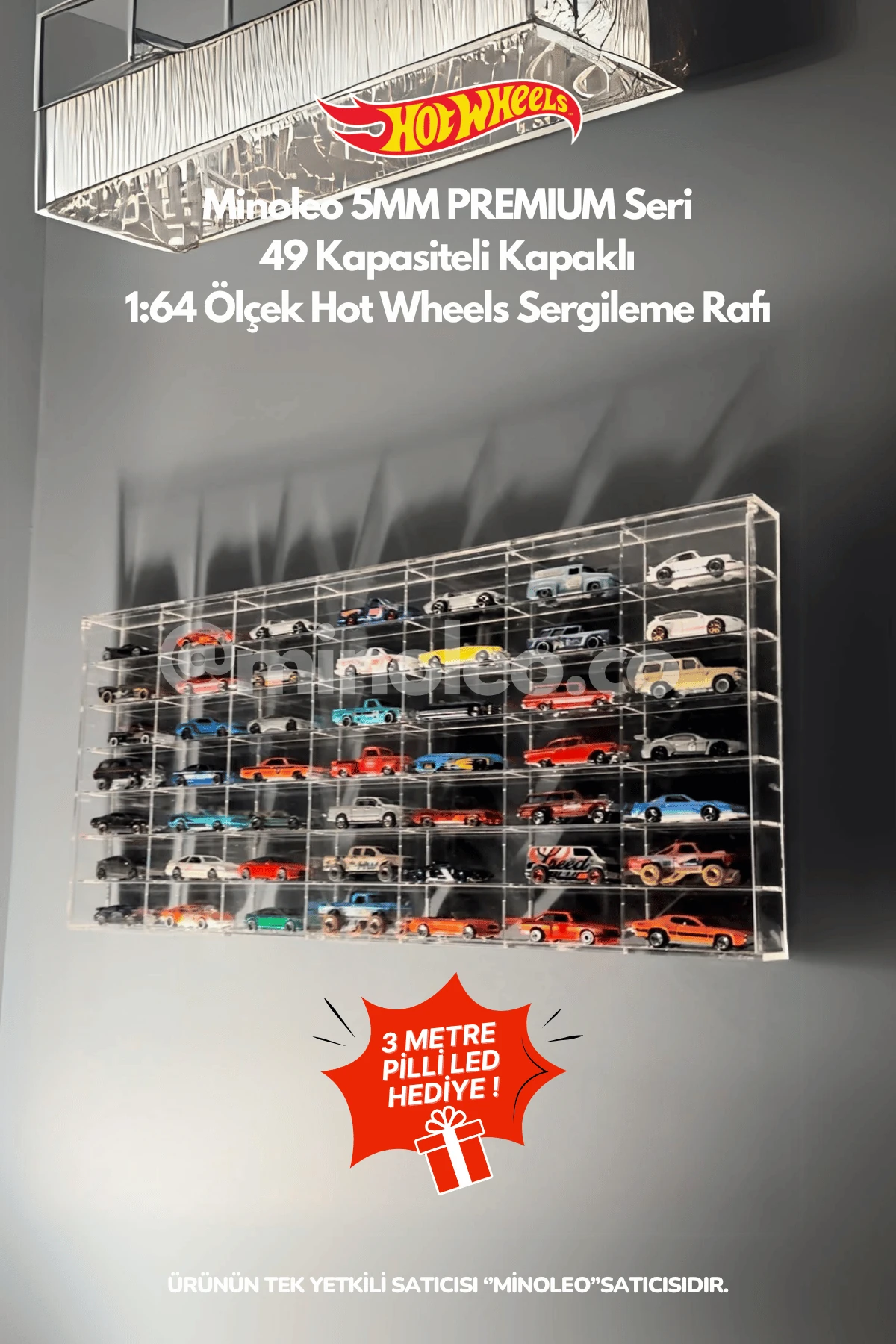 49 Kapasiteli 5mm Premium Kapaklı Pleksi Duvar Rafı