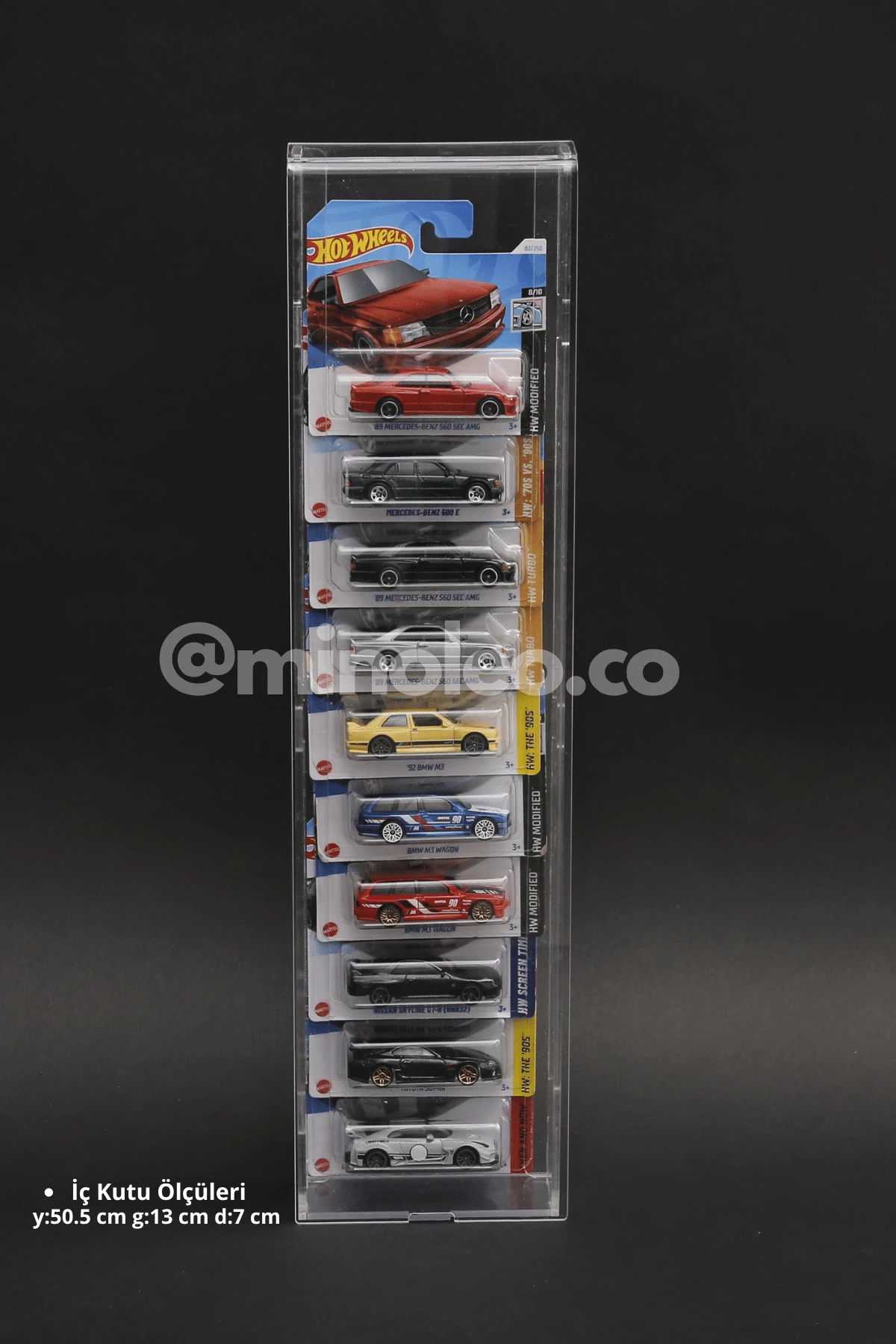 10’lu Kapaklı Pleksi Hot Wheels Diecast Araba Regular Kartonet Araç Sergileme Duvar Rafı
