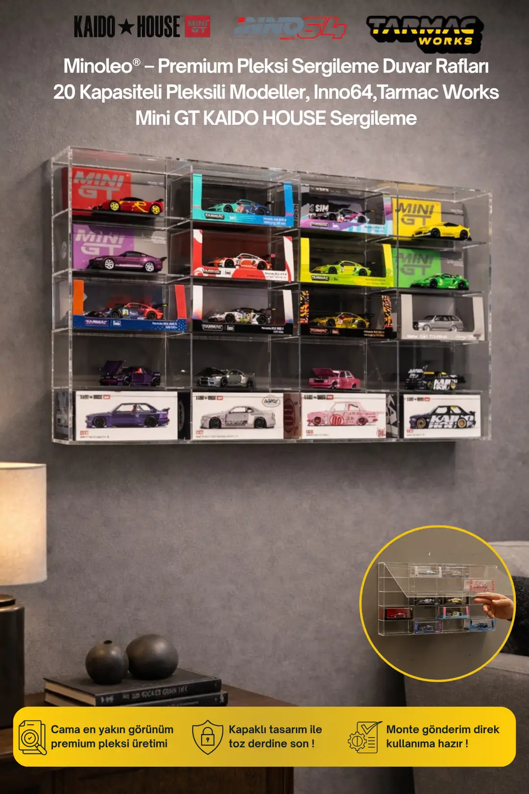20'li Kapaklı Tamamı Pleksi Duvar Rafı – Mini GT / Kaido House