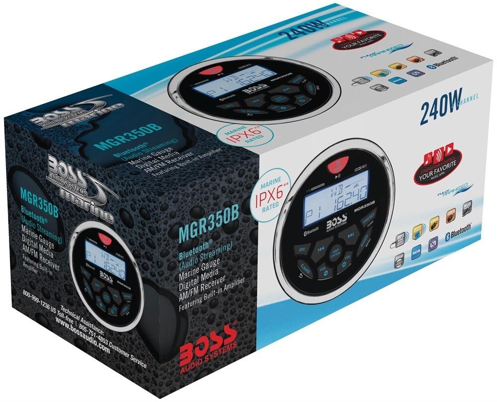 Boss Audio MGR350B Systems Yuvarlak Marin Teyp Siyah