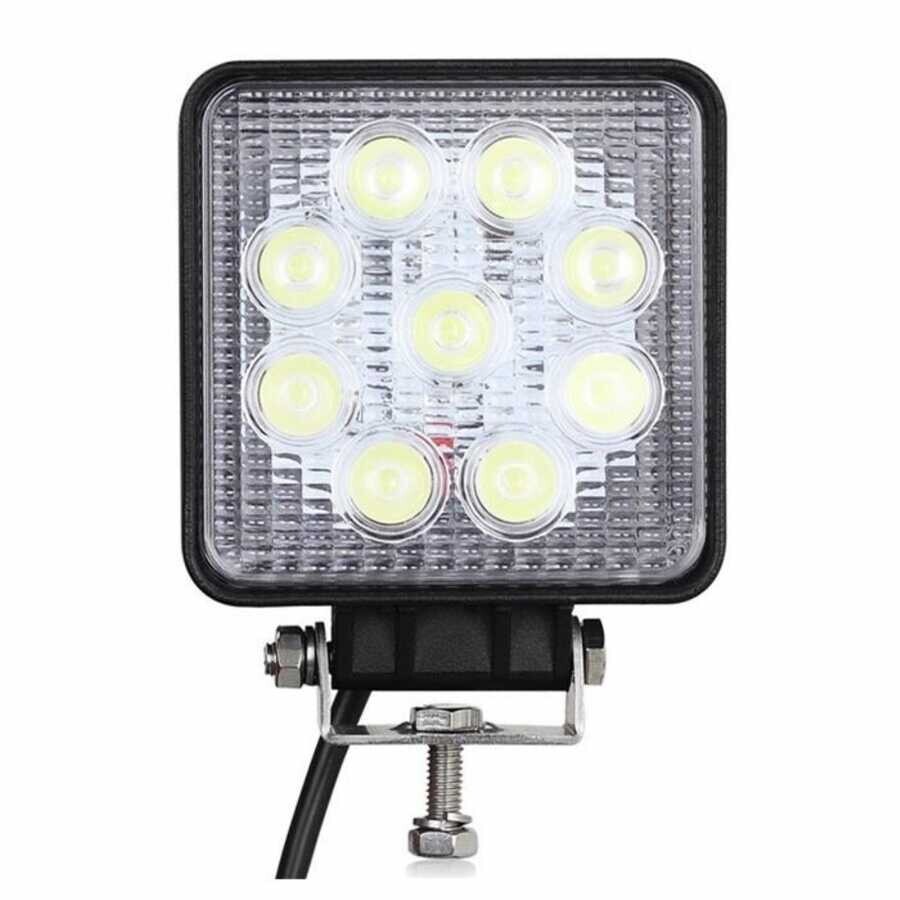 9 Ledli Kare Projektör Lamba 10-30V 27W Siyah