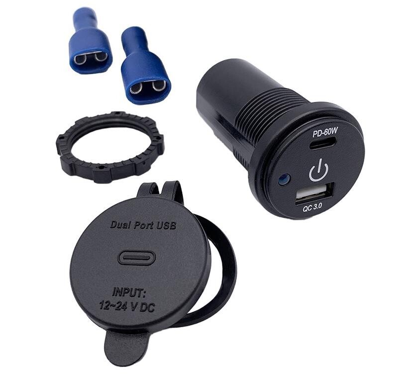 Dokunmatik Switchli USB + Type-C 12-24V Şarj Soketi