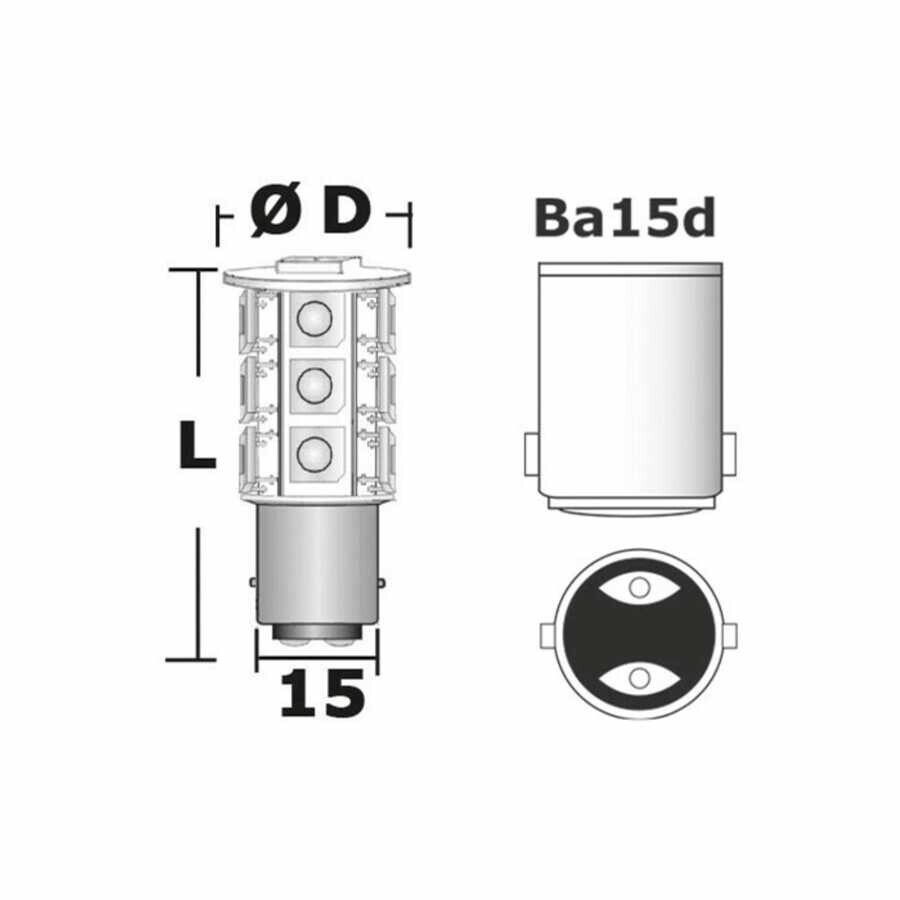 BA15D Led Ampul, 18 SMD Led, Beyaz Işık 12/24V