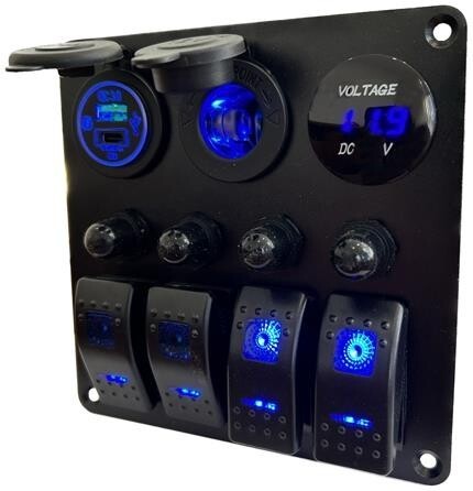 Sigorta Paneli, Dörtlü, Çakmak/USB/Voltmetre, 12V