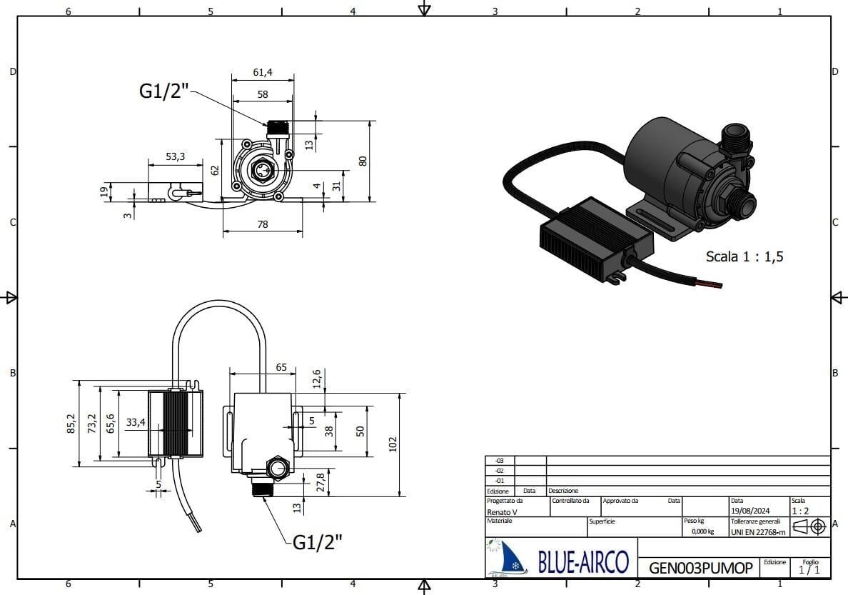 Blue Airco Manyetik Klima Pompası, 12V, IP68. Max 12000Btu