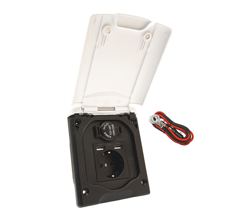 Babarvy Kapaklı Karavan 220V, USB, Çakmaklık Çıkışı Priz