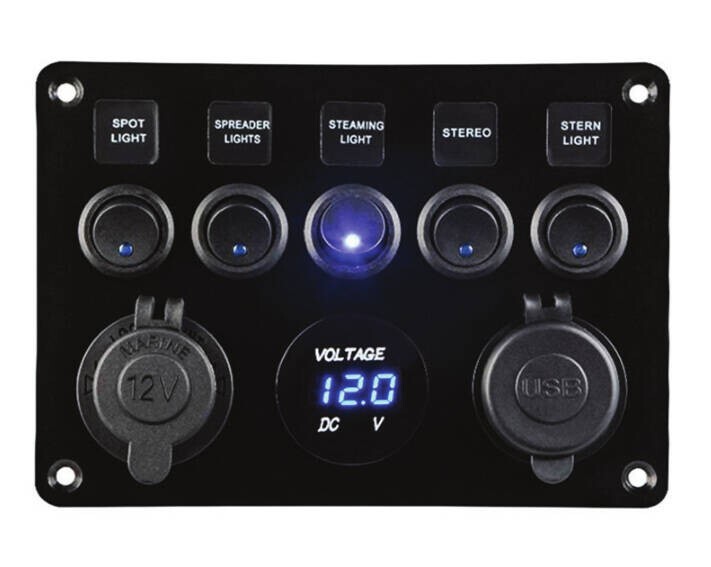 Switch Panel, 5 Anahtarlı, Voltmetre ve USB Şarjlı