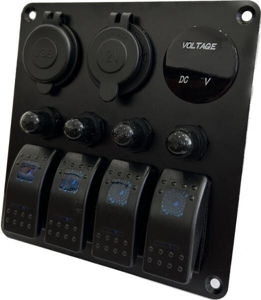 Sigorta Paneli, Dörtlü, Çakmak/USB/Voltmetre, 12V